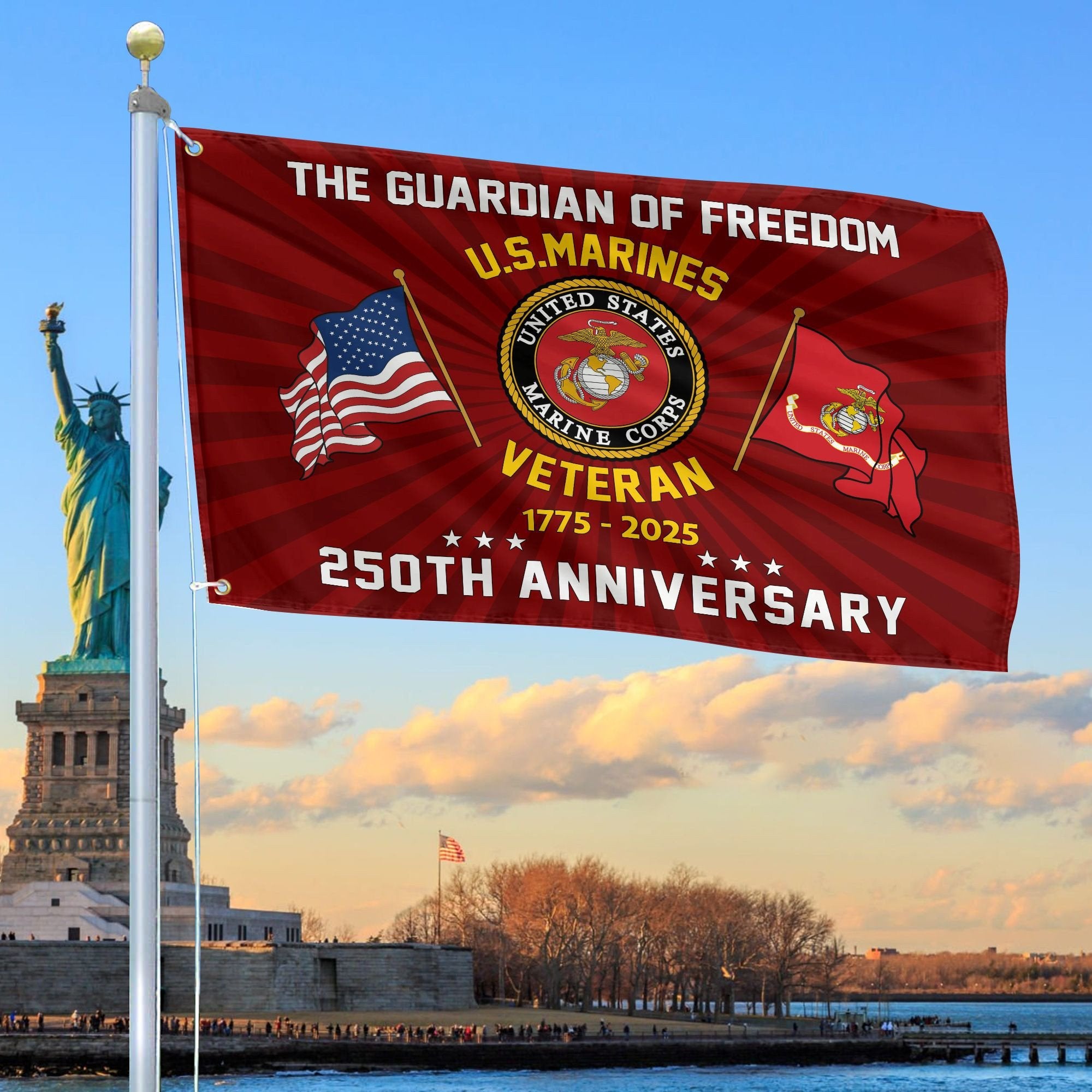 Premium USMC Grommet Flag VPVC120056, 250th Anniversary Marine Corps Flag, Gifts For Marine Veteran, Best Gifts On Father's Day, Veterans Day.
