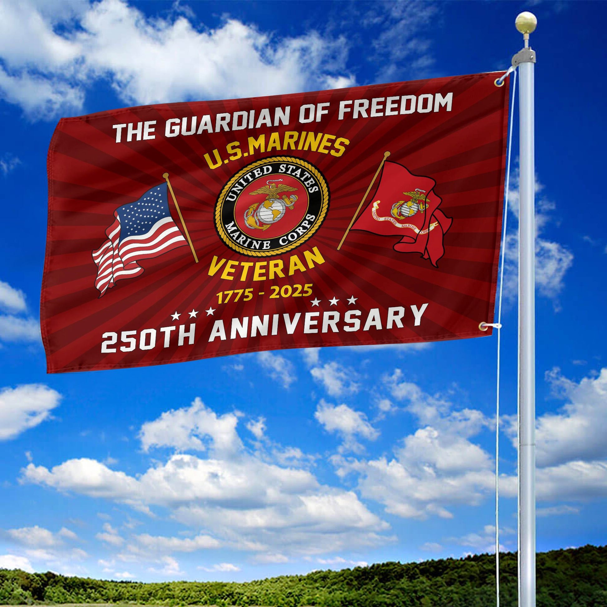 Premium USMC Grommet Flag VPVC120056, 250th Anniversary Marine Corps Flag, Gifts For Marine Veteran, Best Gifts On Father's Day, Veterans Day.