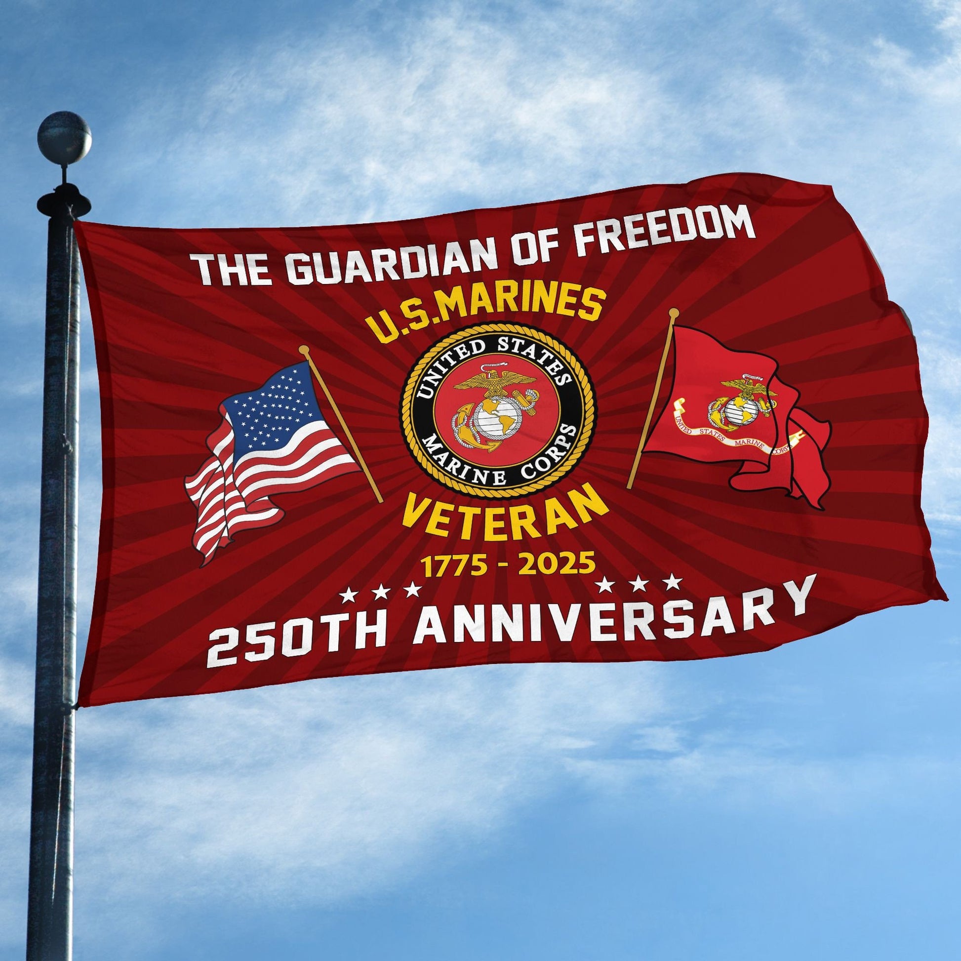 Premium USMC Grommet Flag VPVC120056, 250th Anniversary Marine Corps Flag, Gifts For Marine Veteran, Best Gifts On Father's Day, Veterans Day.