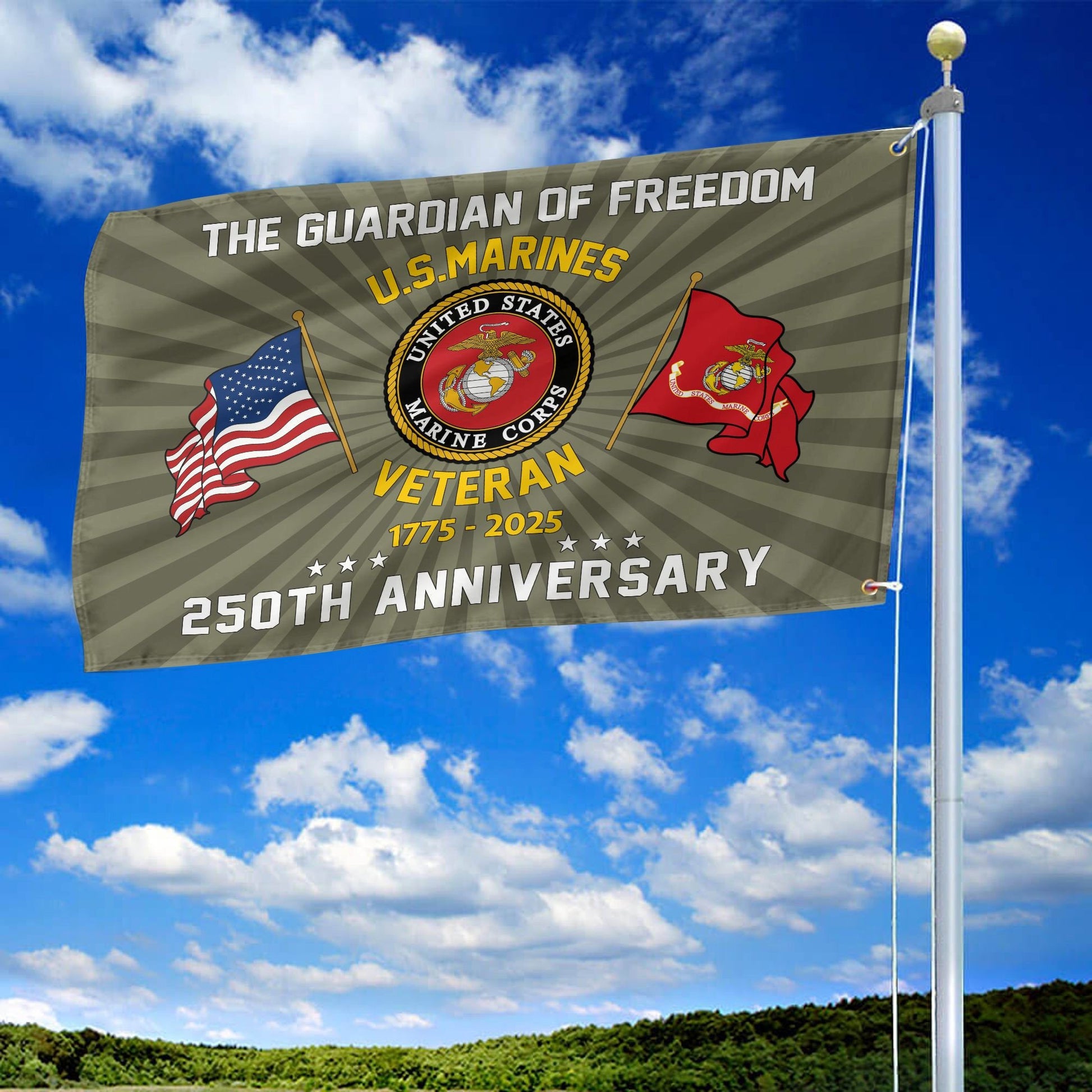 Premium USMC Grommet Flag VPVC120057, 250th Anniversary Marine Corps Flag, Gifts For Marine Veteran, Best Gifts On Father's Day, Veterans Day.