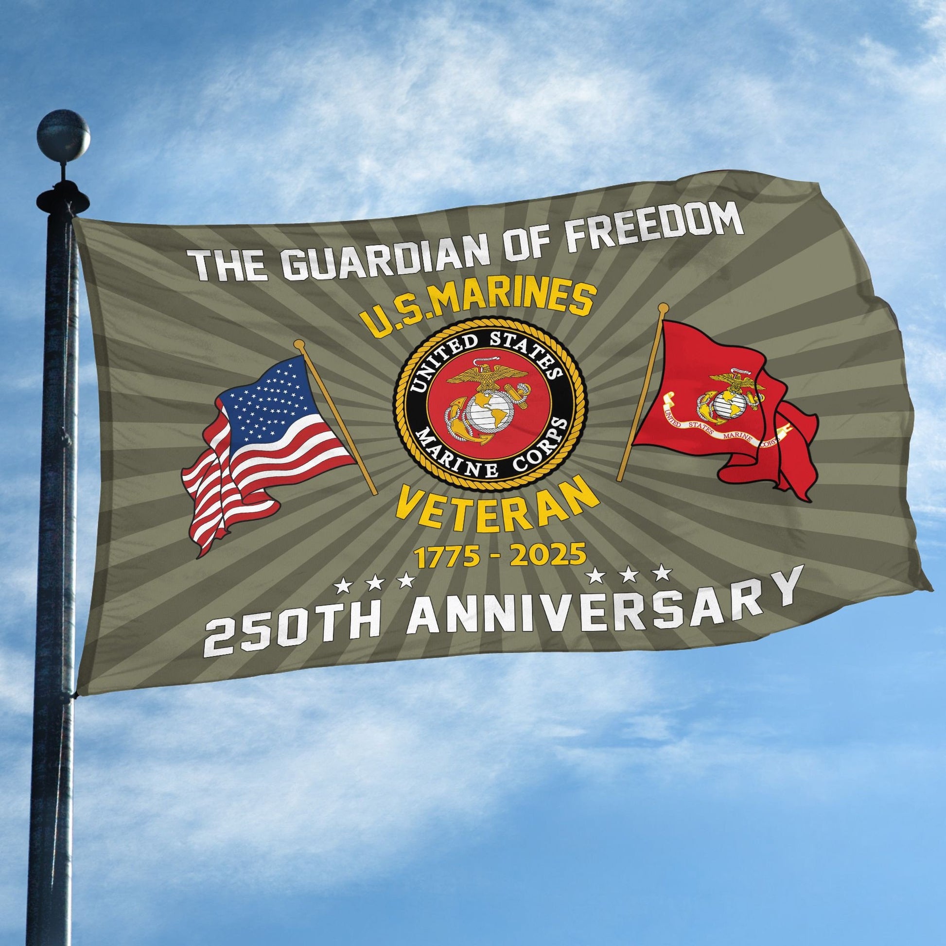 Premium USMC Grommet Flag VPVC120057, 250th Anniversary Marine Corps Flag, Gifts For Marine Veteran, Best Gifts On Father's Day, Veterans Day.