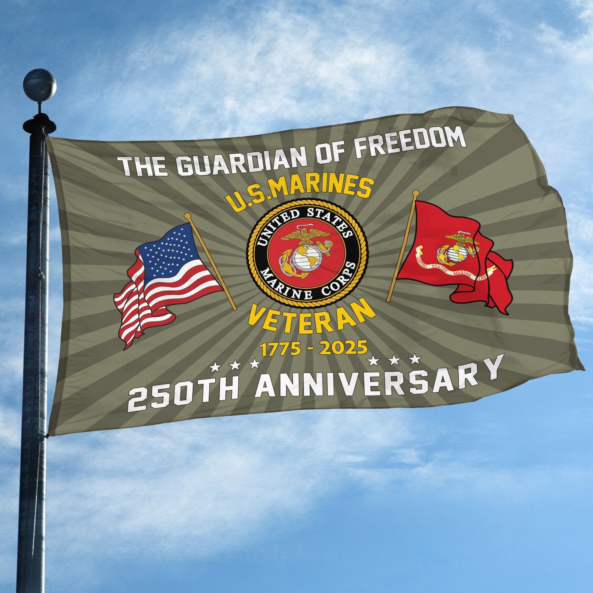Premium USMC Grommet Flag VPVC120057, 250th Anniversary Marine Corps Flag, Gifts For Marine Veteran, Best Gifts On Father's Day, Veterans Day.