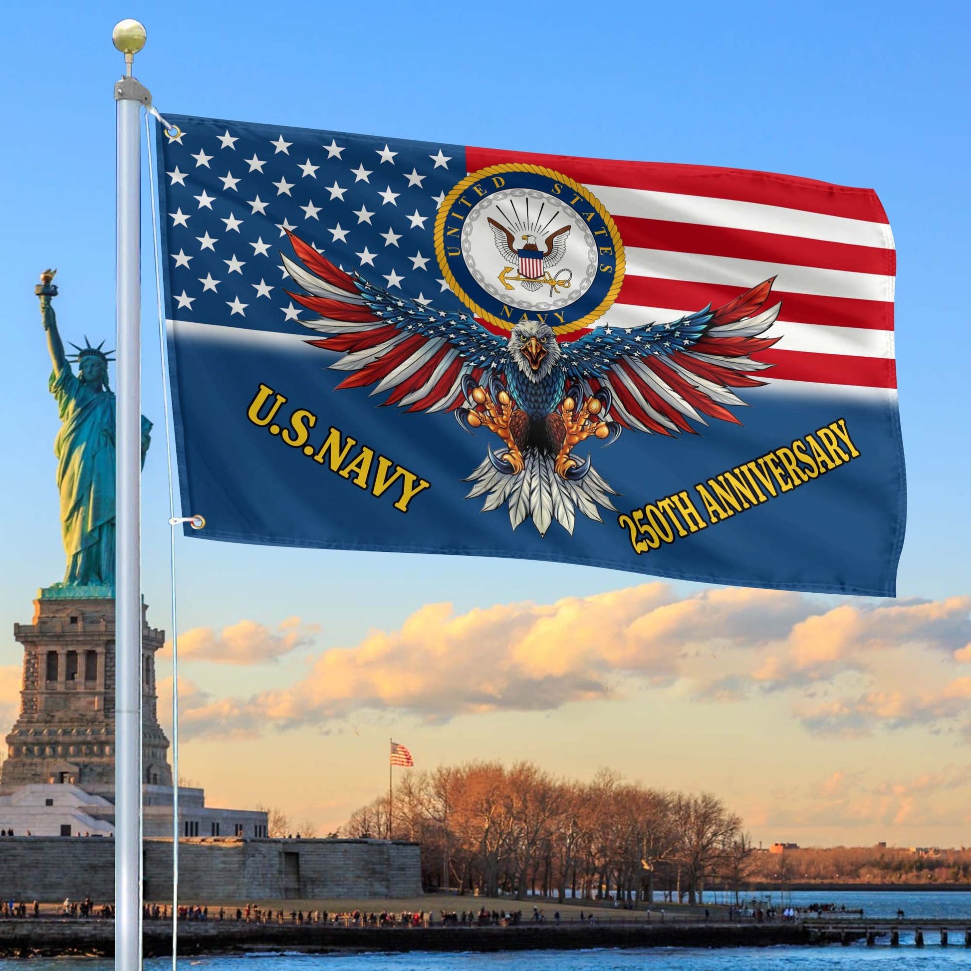 Premium US Navy Grommet Flag VPVC120020, 250th Anniversary Navy Flag, Gifts For Navy Veteran, Best Gifts On Father's Day, Veterans Day.