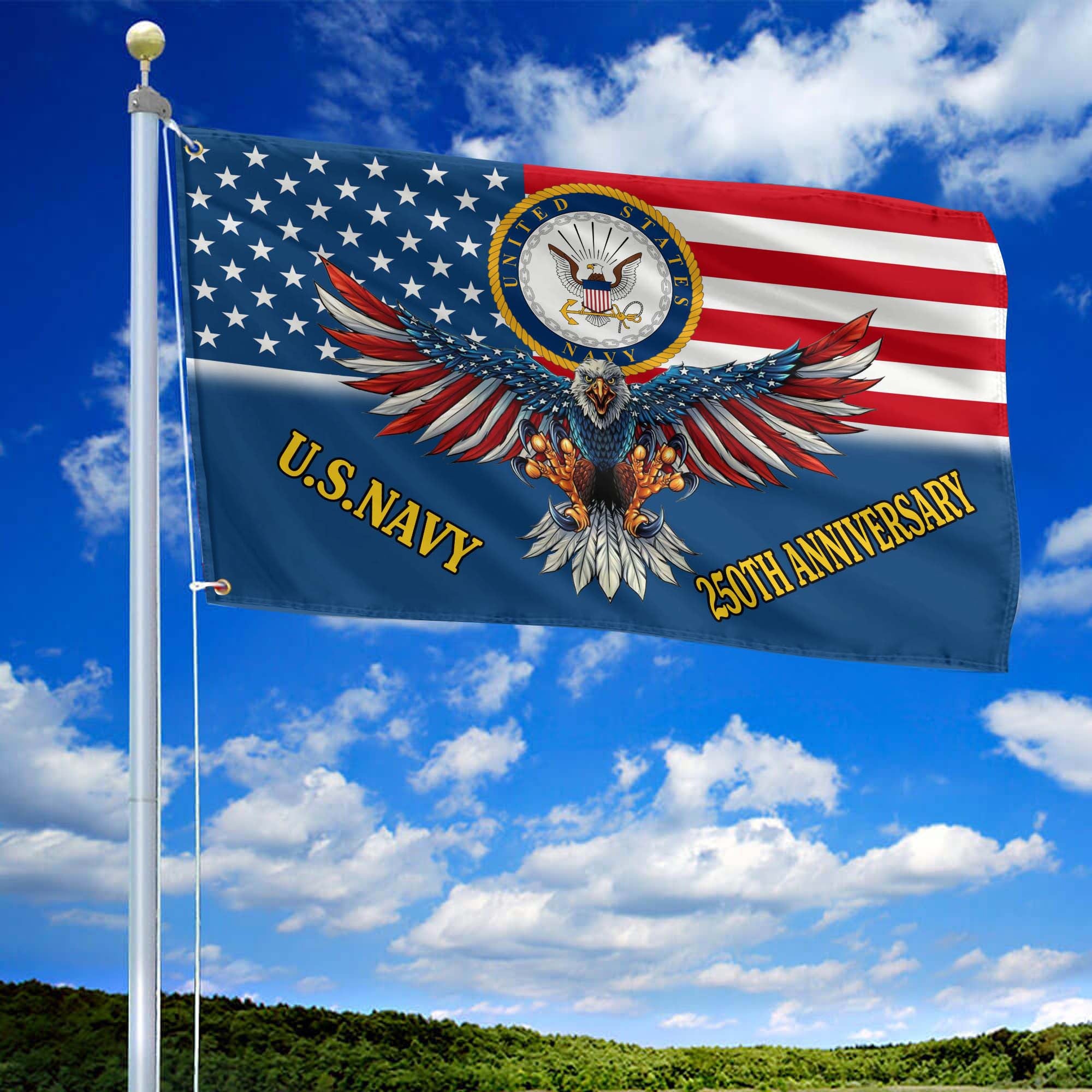 Premium US Navy Grommet Flag VPVC120020, 250th Anniversary Navy Flag, Gifts For Navy Veteran, Best Gifts On Father's Day, Veterans Day.