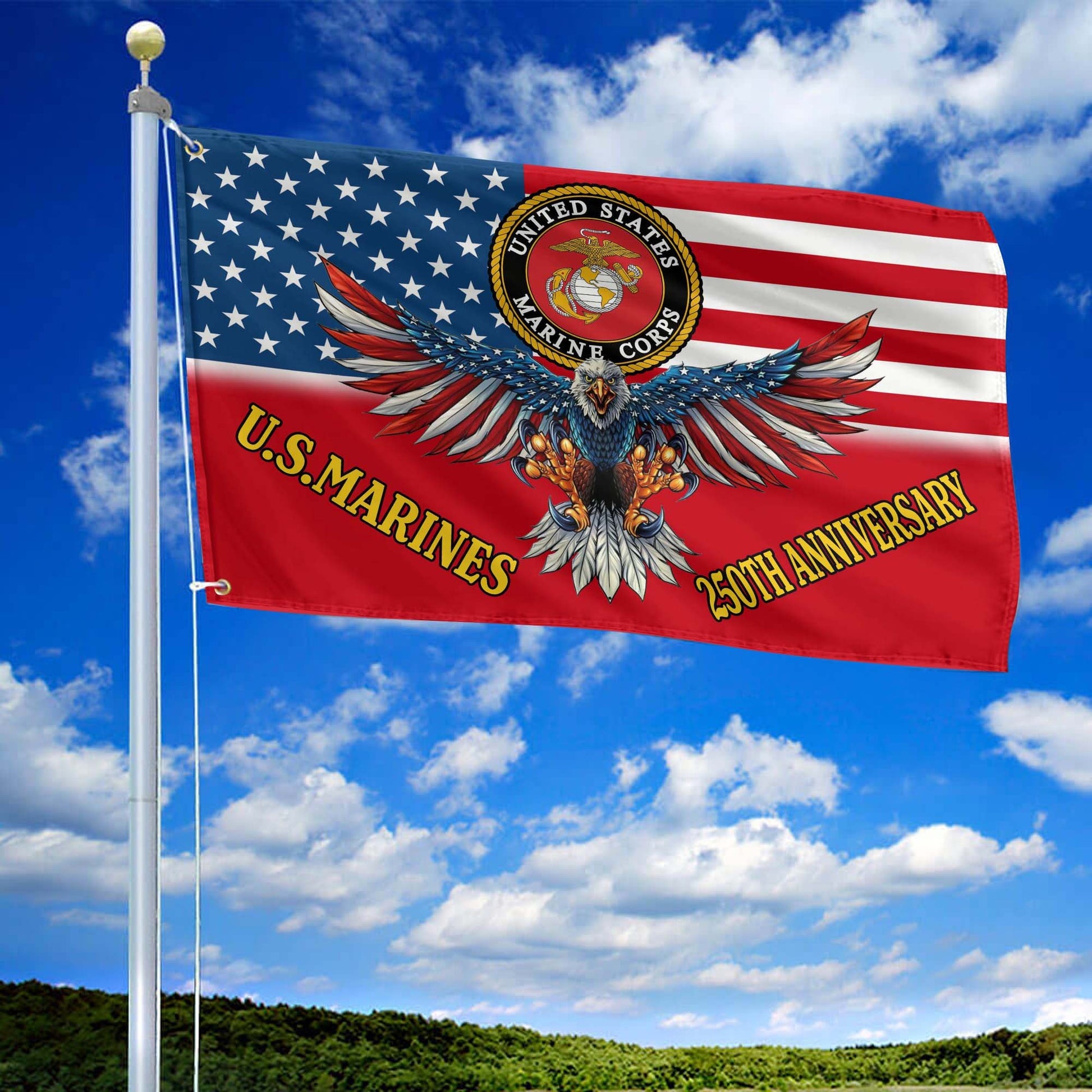 Premium USMC Grommet Flag VPVC120021, 250th Anniversary Marine Corps Flag, Gifts For Marine Veteran, Best Gifts On Father's Day, Veterans Day.