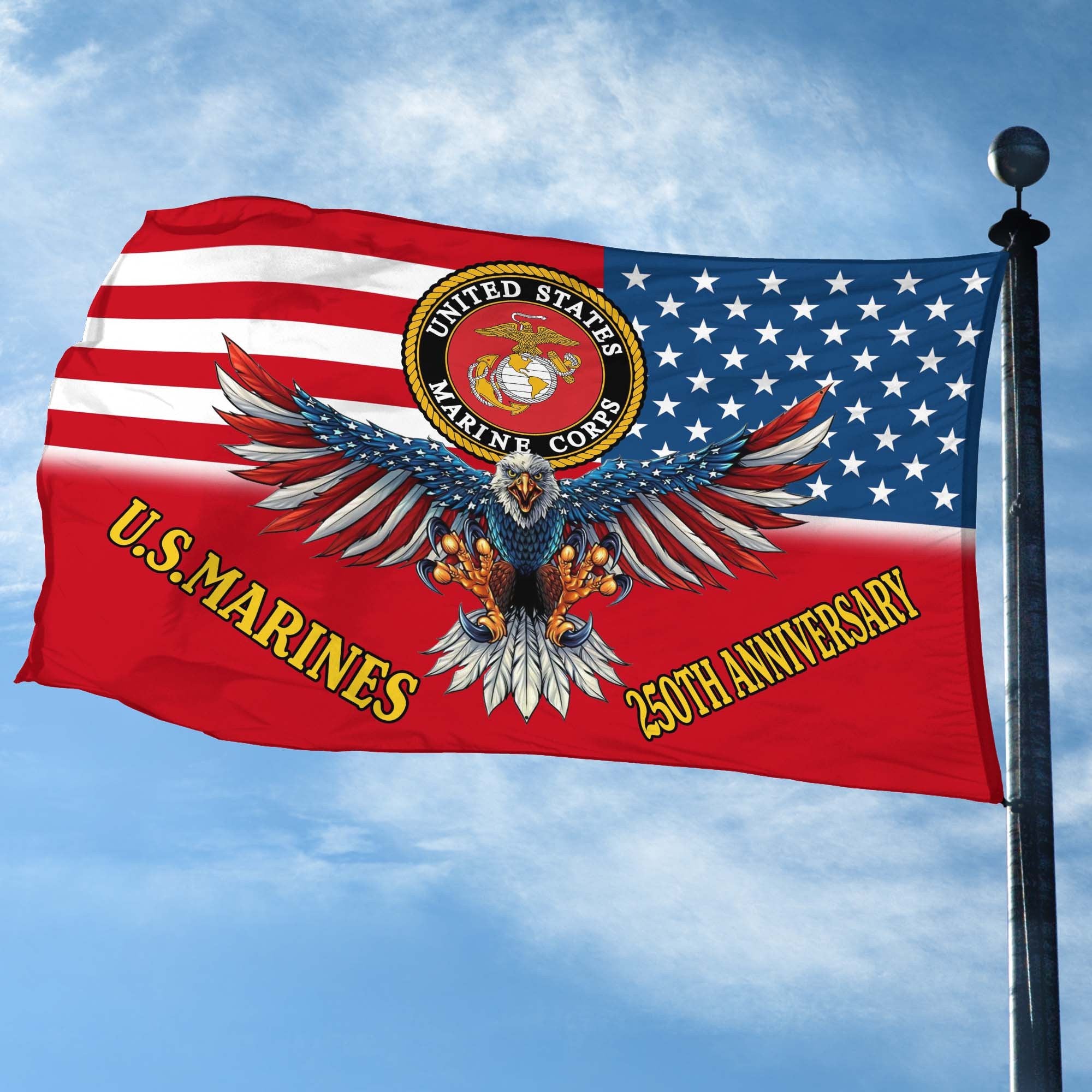 Premium USMC Grommet Flag VPVC120021, 250th Anniversary Marine Corps Flag, Gifts For Marine Veteran, Best Gifts On Father's Day, Veterans Day.