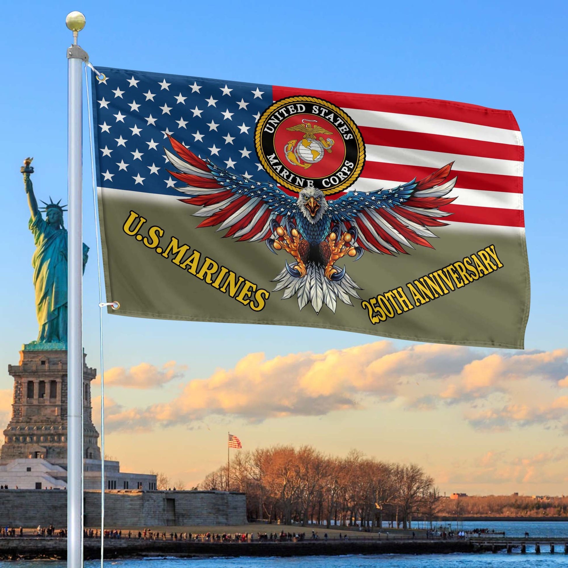 Premium USMC Grommet Flag VPVC120022, 250th Anniversary Marine Corps Flag, Gifts For Marine Veteran, Best Gifts On Father's Day, Veterans Day.