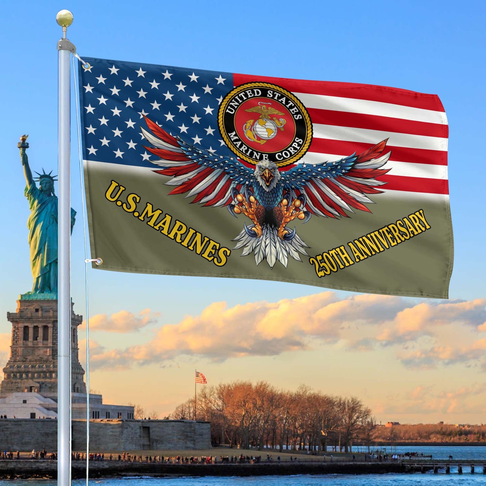 Premium USMC Grommet Flag VPVC120022, 250th Anniversary Marine Corps Flag, Gifts For Marine Veteran, Best Gifts On Father's Day, Veterans Day.