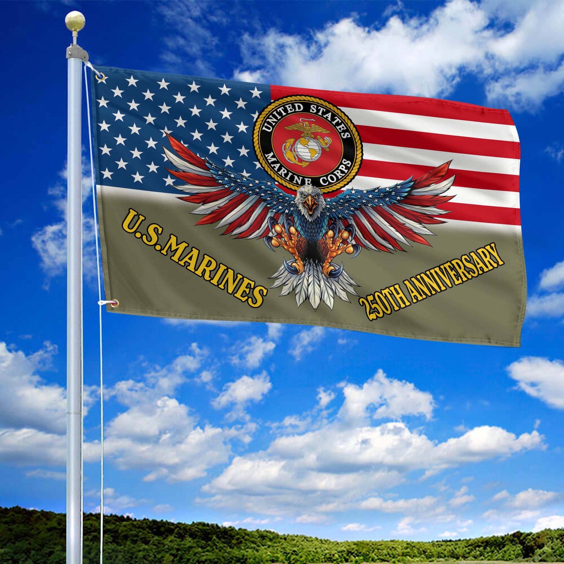 Premium USMC Grommet Flag VPVC120022, 250th Anniversary Marine Corps Flag, Gifts For Marine Veteran, Best Gifts On Father's Day, Veterans Day.