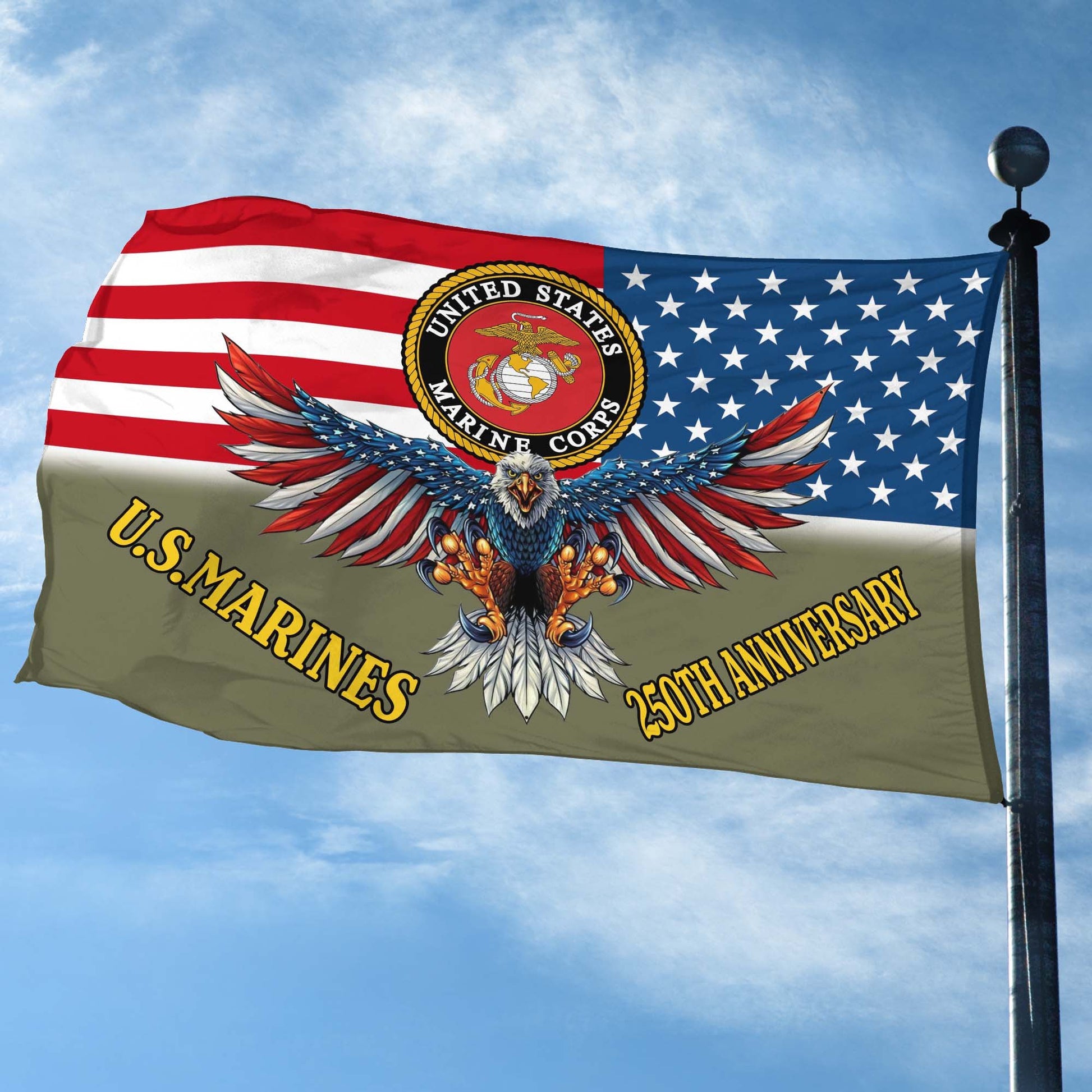Premium USMC Grommet Flag VPVC120022, 250th Anniversary Marine Corps Flag, Gifts For Marine Veteran, Best Gifts On Father's Day, Veterans Day.