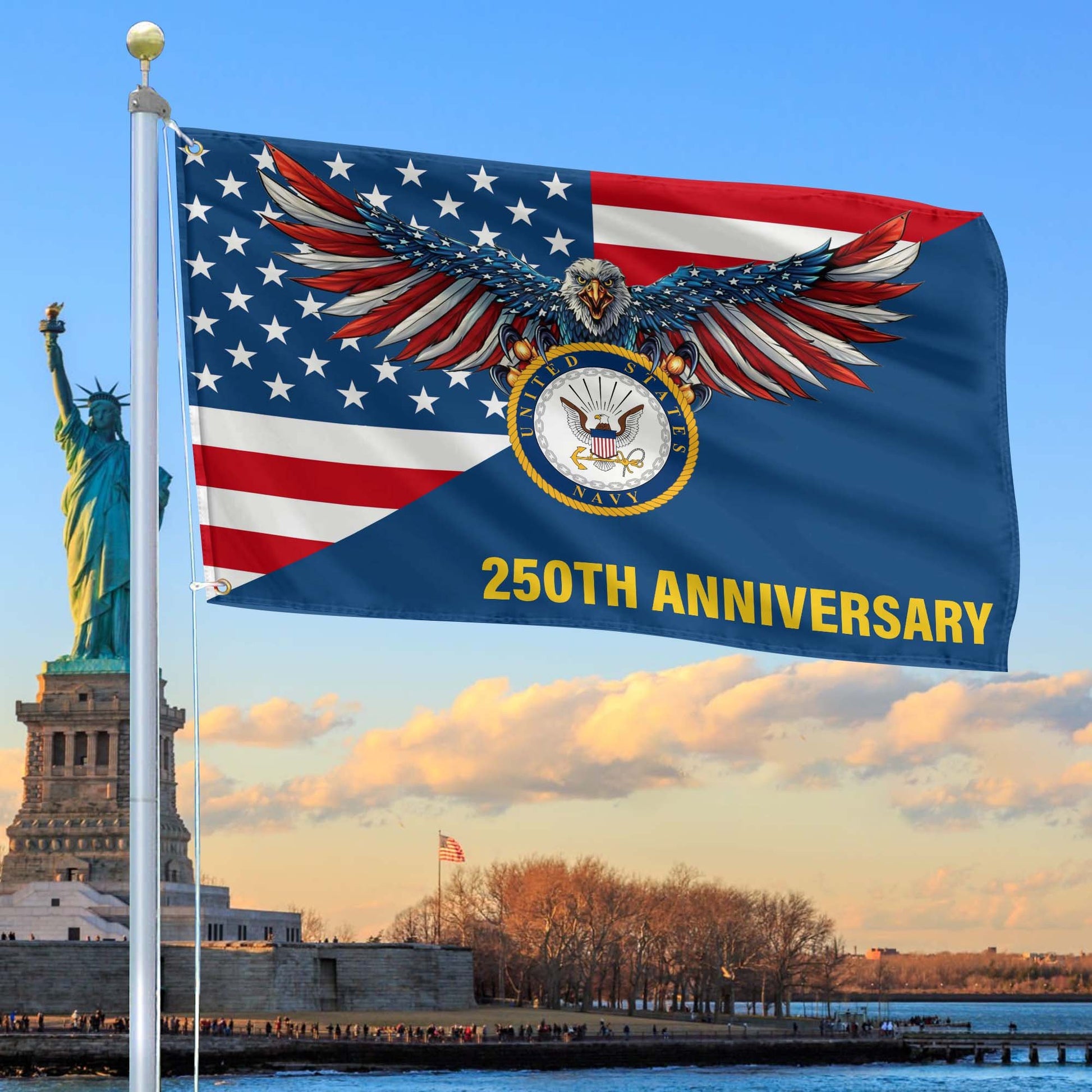 Premium US Navy Grommet Flag VPVC120060, 250th Anniversary Navy Flag, Gifts For Navy Veteran, Best Gifts On Father's Day, Veterans Day.