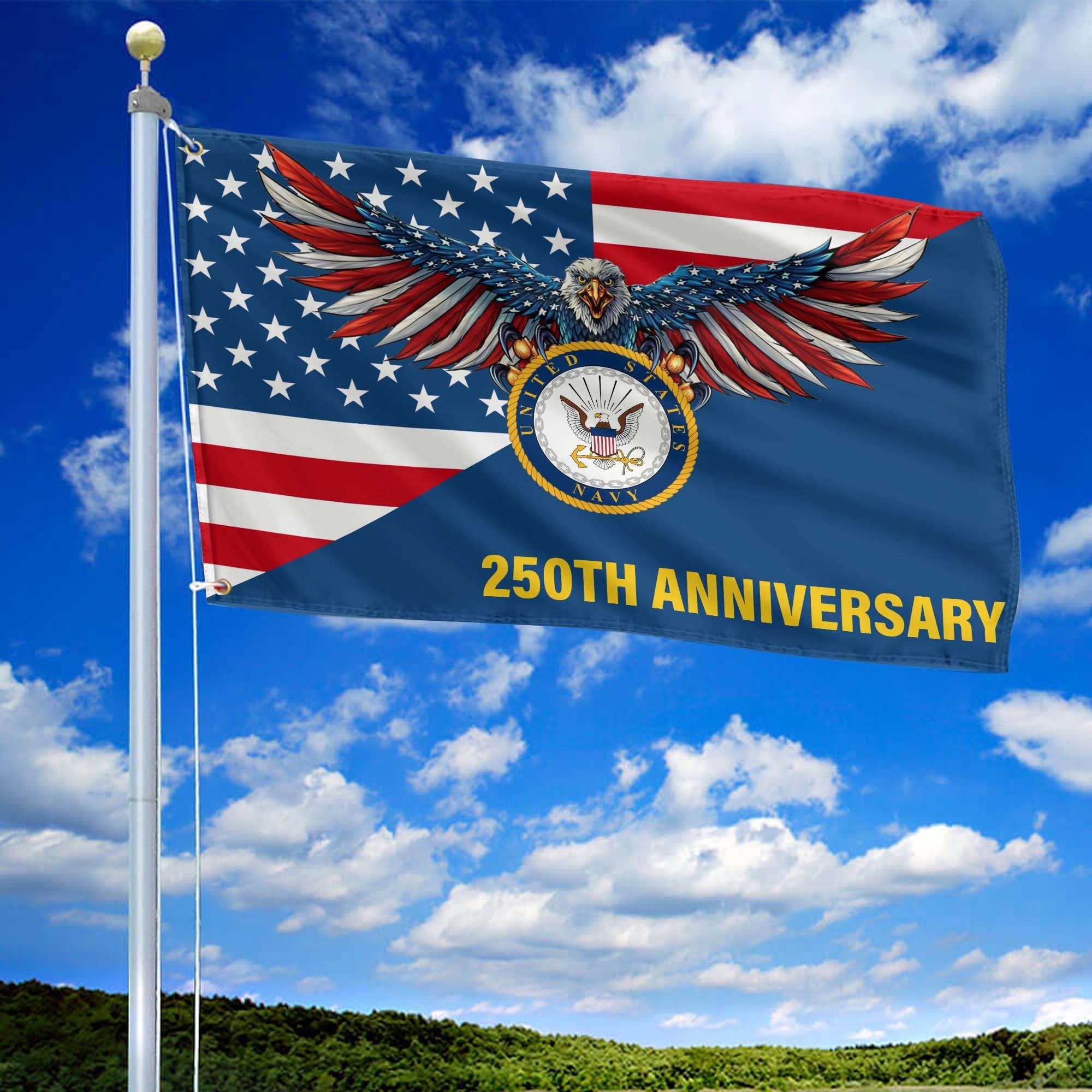 Premium US Navy Grommet Flag VPVC120060, 250th Anniversary Navy Flag, Gifts For Navy Veteran, Best Gifts On Father's Day, Veterans Day.