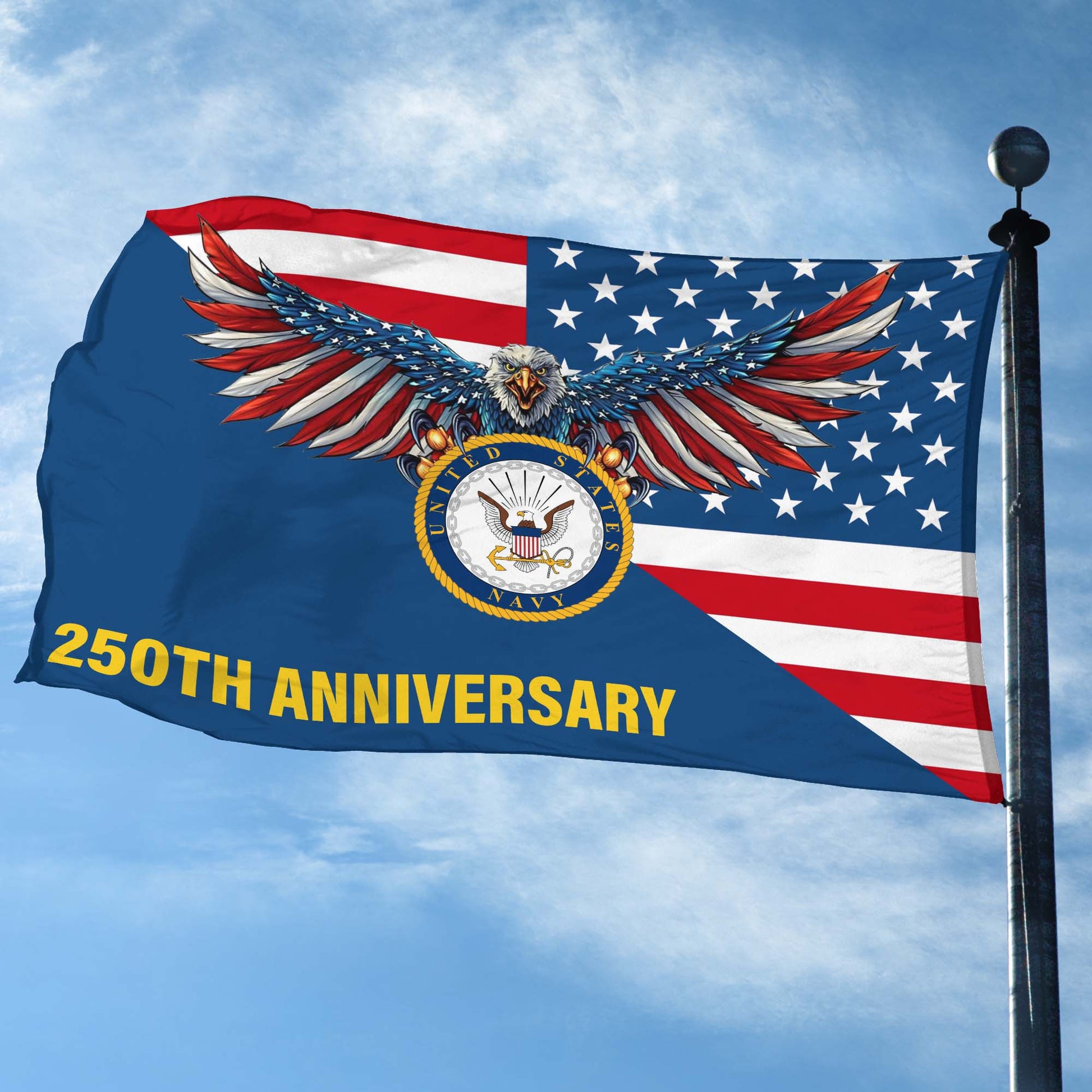 Premium US Navy Grommet Flag VPVC120060, 250th Anniversary Navy Flag, Gifts For Navy Veteran, Best Gifts On Father's Day, Veterans Day.