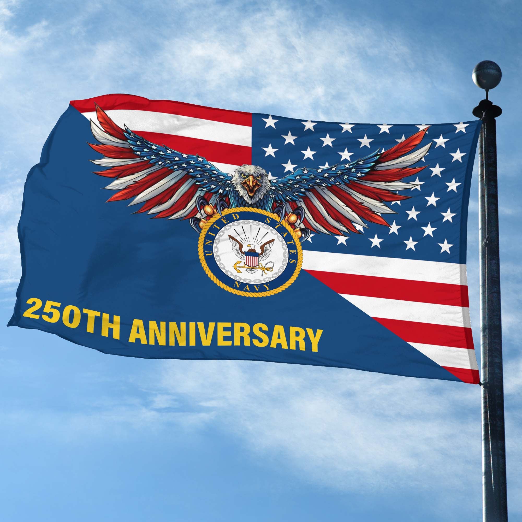 Premium US Navy Grommet Flag VPVC120060, 250th Anniversary Navy Flag, Gifts For Navy Veteran, Best Gifts On Father's Day, Veterans Day.