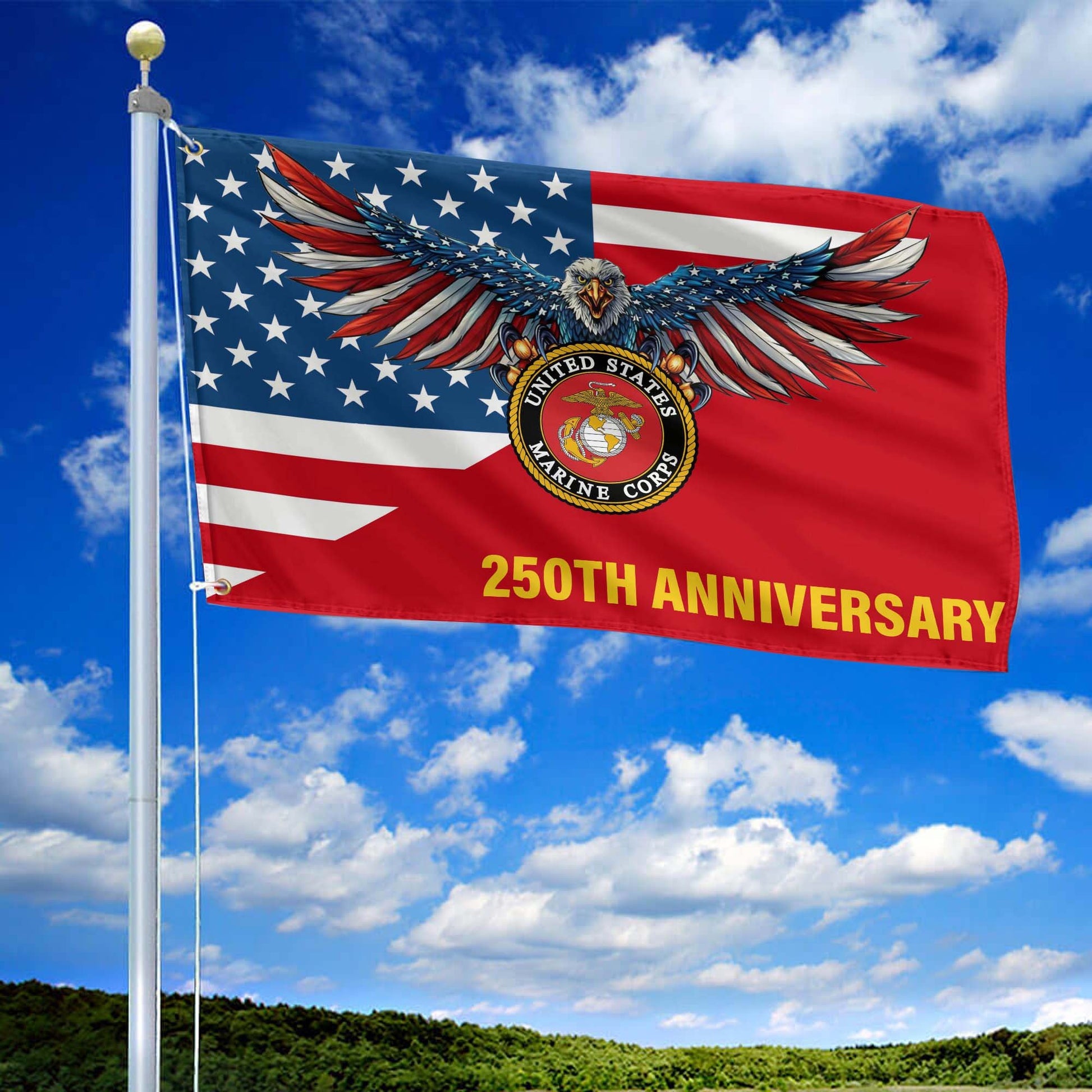 Premium USMC Grommet Flag VPVC120061, 250th Anniversary Marine Corps Flag, Gifts For Marine Veteran, Best Gifts On Father's Day, Veterans Day.