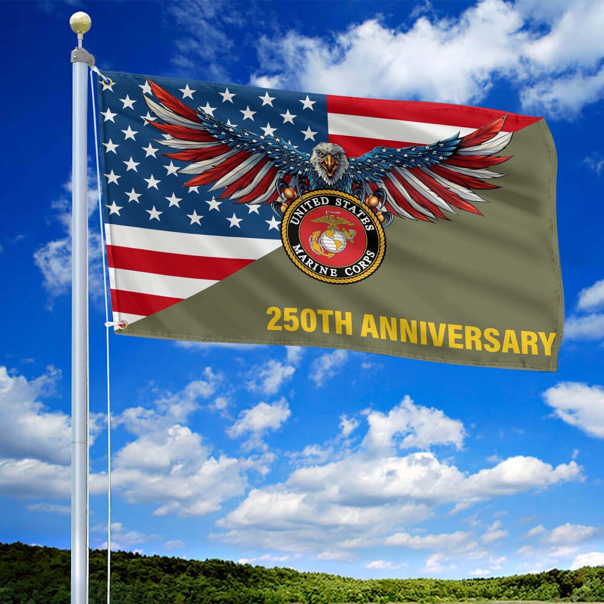 Premium USMC Grommet Flag VPVC120062, 250th Anniversary Marine Corps Flag, Gifts For Marine Veteran, Best Gifts On Father's Day, Veterans Day.
