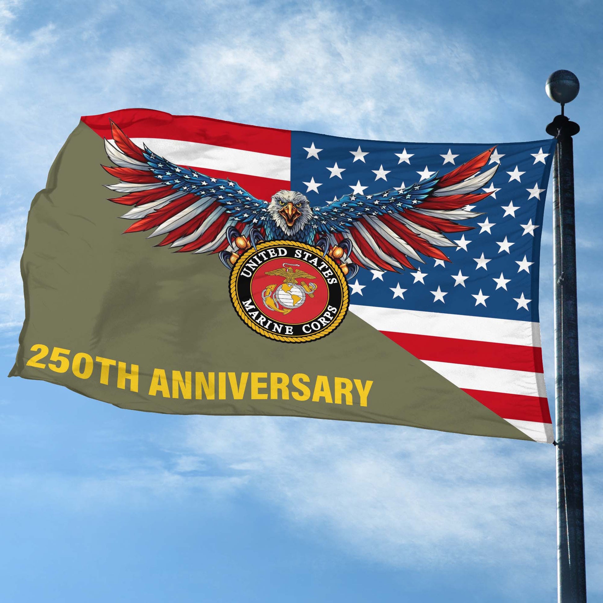 Premium USMC Grommet Flag VPVC120062, 250th Anniversary Marine Corps Flag, Gifts For Marine Veteran, Best Gifts On Father's Day, Veterans Day.