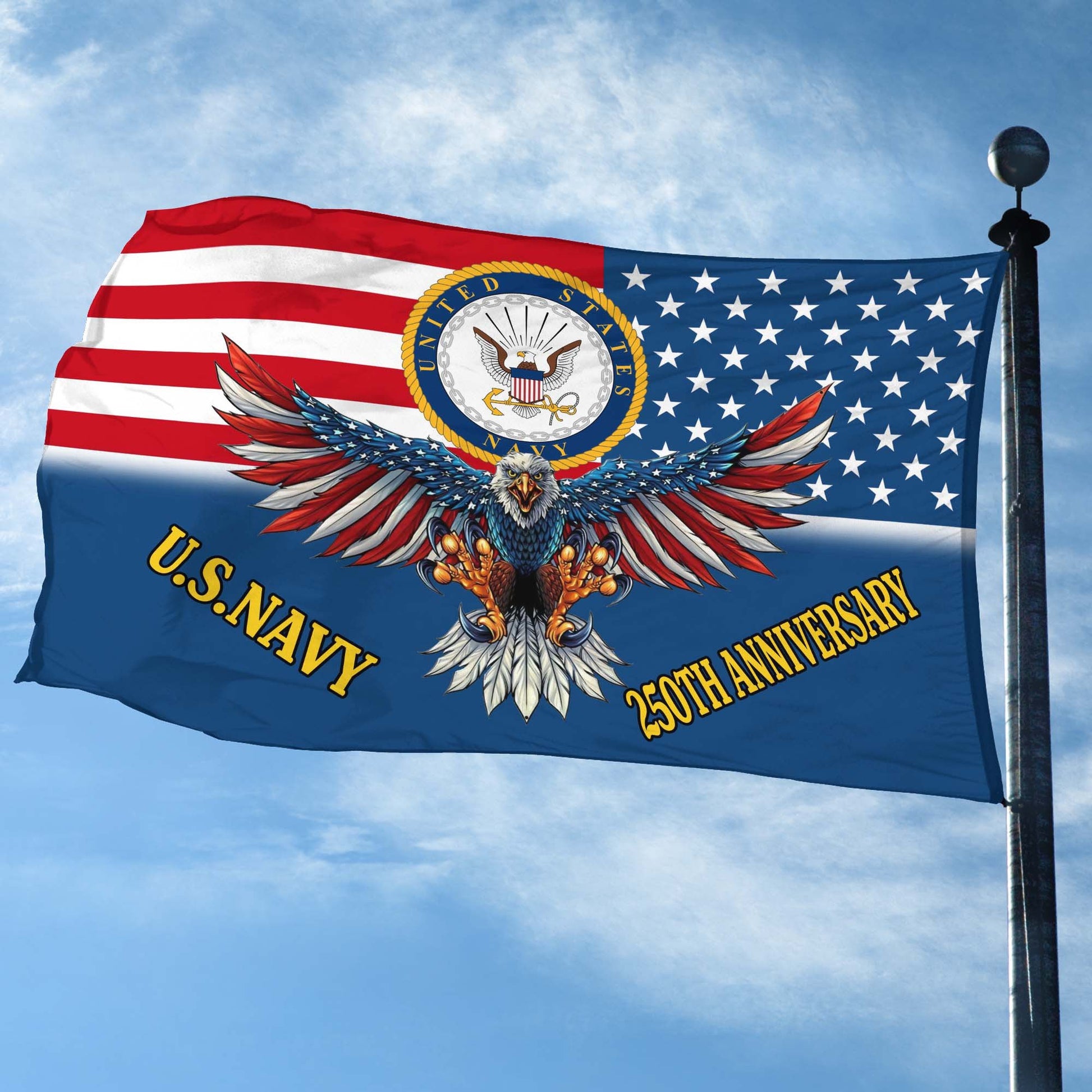 Premium US Navy Grommet Flag VPVC120020, 250th Anniversary Navy Flag, Gifts For Navy Veteran, Best Gifts On Father's Day, Veterans Day.