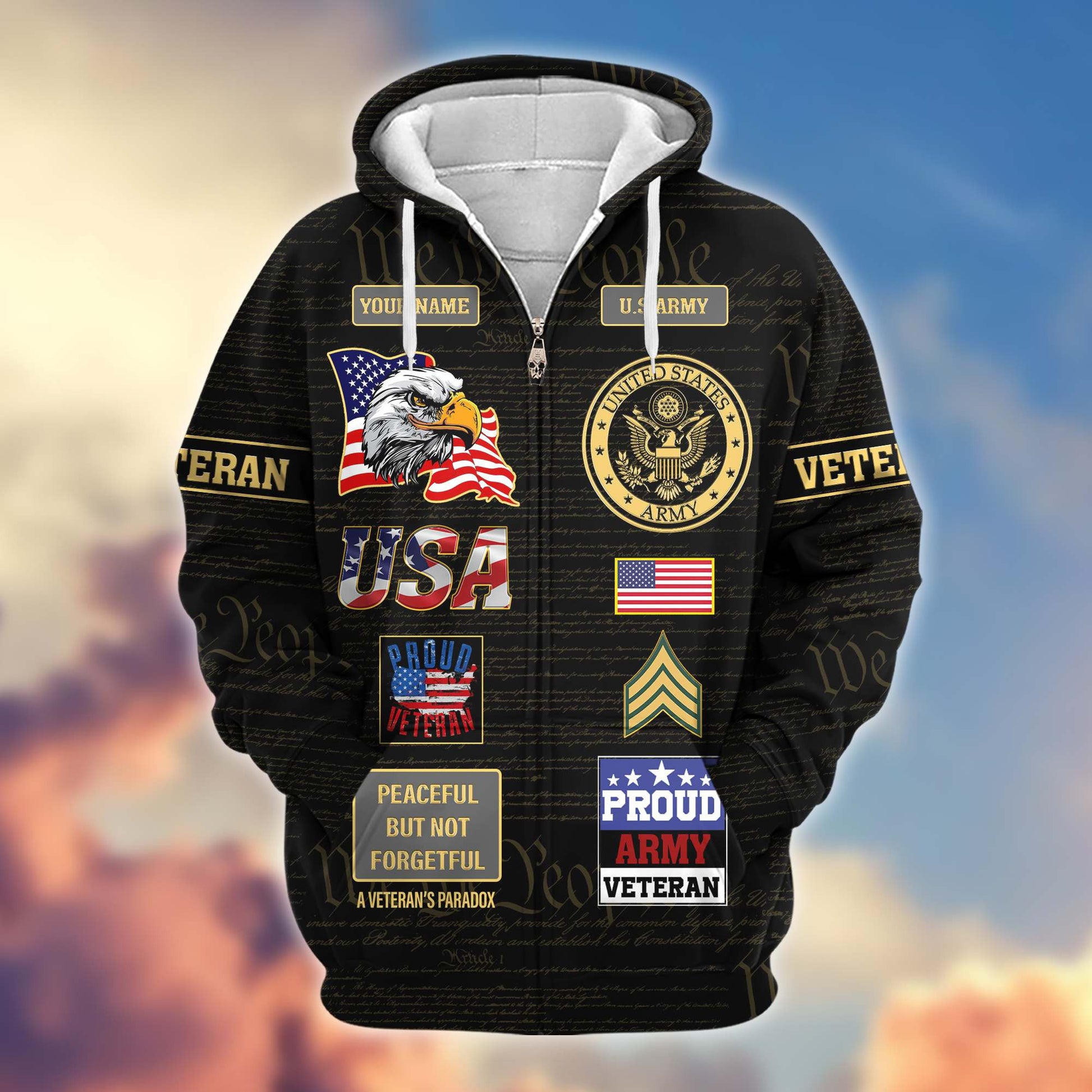 Premium Custom US Army Zip Hoodie VPVC607201, Gifts For Army Veteran, Gifts On Father's Day, Veterans Day.