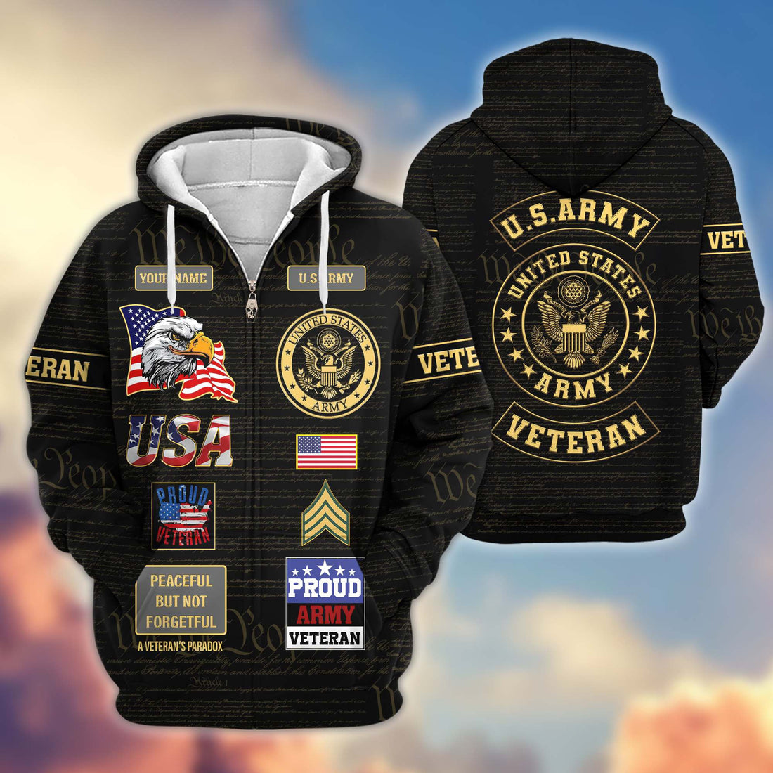 Premium Custom US Army Zip Hoodie VPVC607201, Gifts For Army Veteran, Gifts On Father's Day, Veterans Day.
