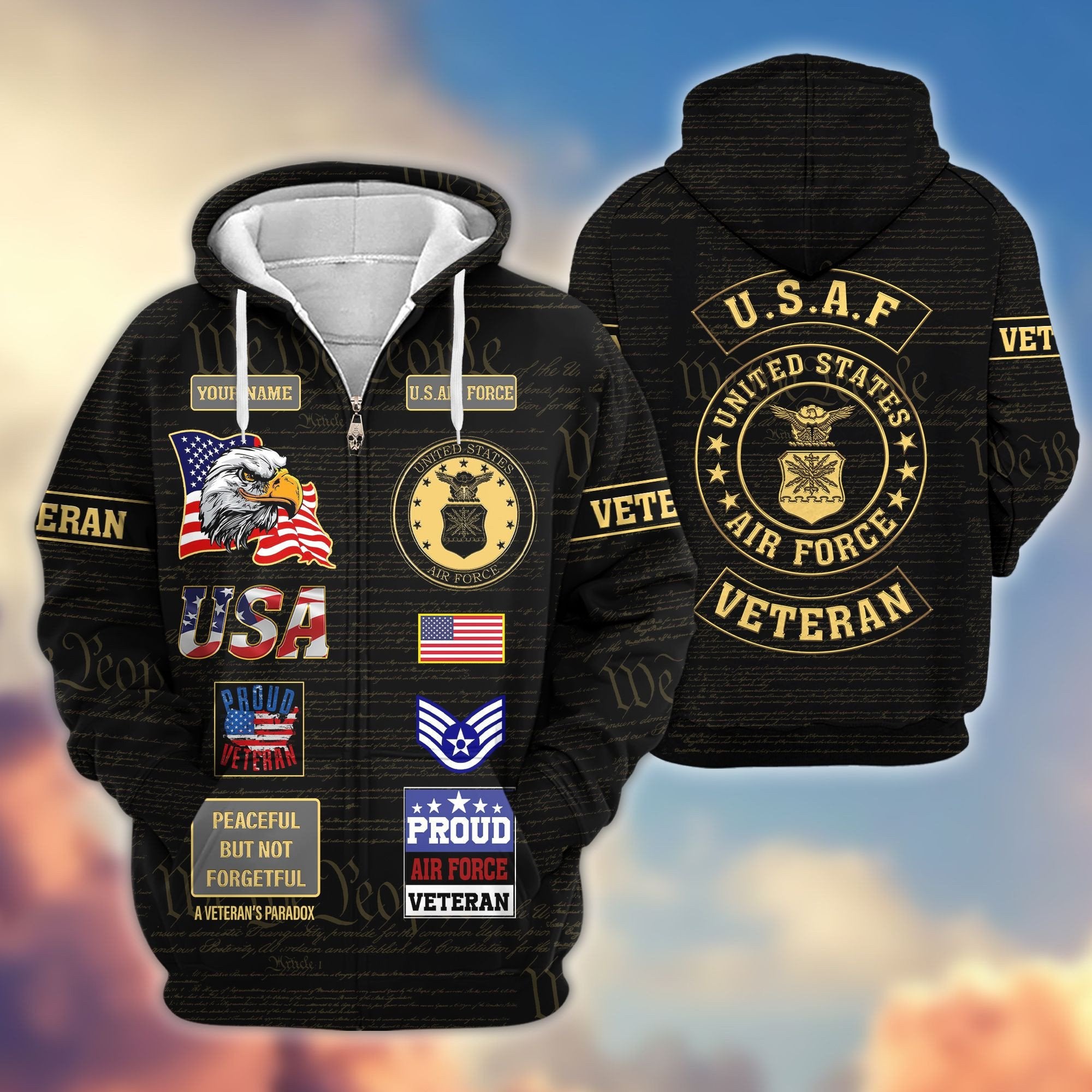Premium Custom USAF Zip Hoodie VPVC607204, Gifts For Air Force Veteran, Gifts On Father's Day, Veterans Day.