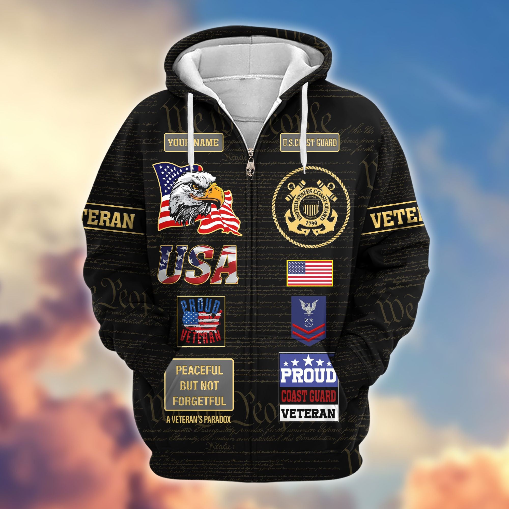 Premium Custom USCG Zip Hoodie VPVC607205, Gifts For Coast Guard Veteran, Gifts On Father's Day, Veterans Day.