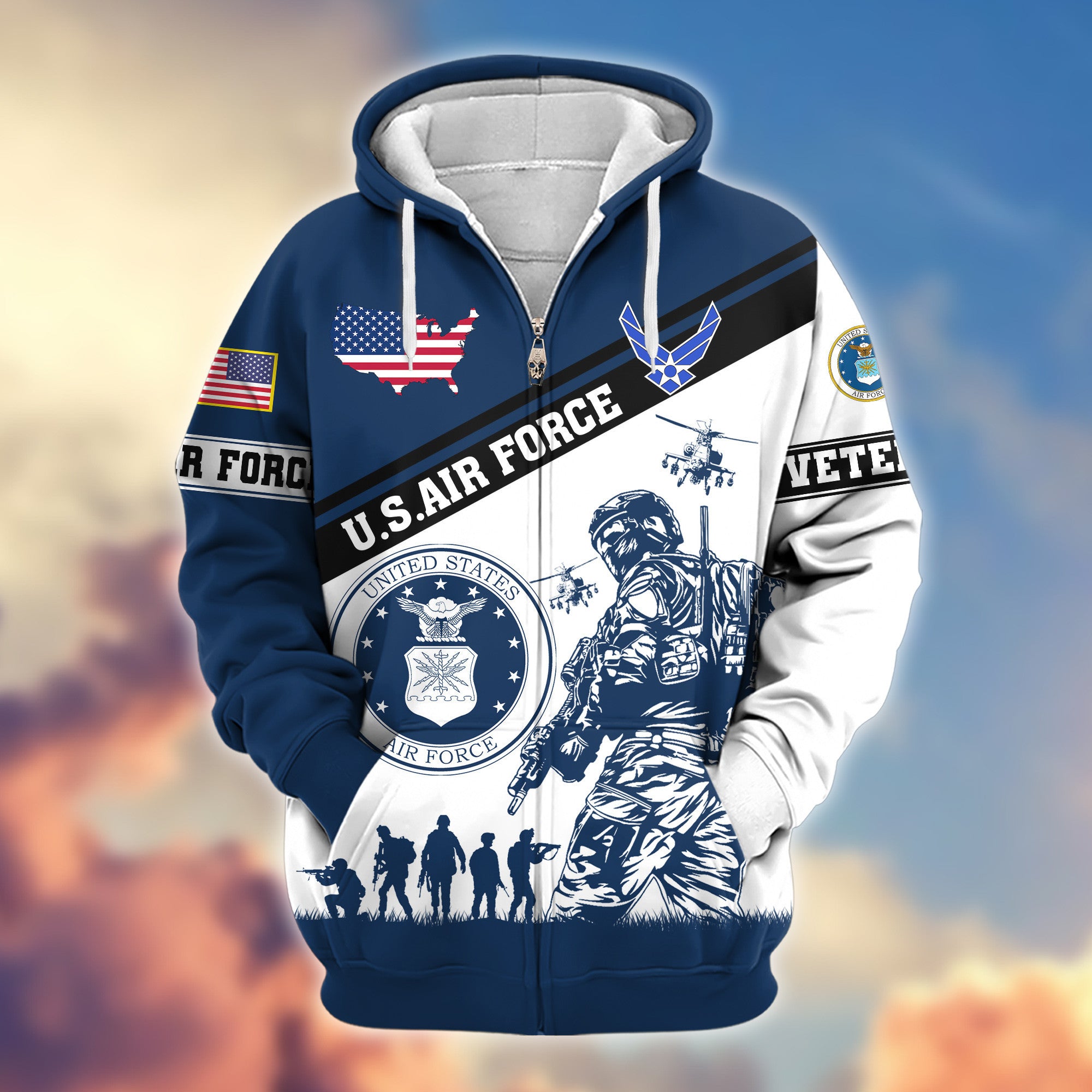 Premium USAF Zip Hoodie VPVC607304, Gifts For Air Force Veteran, Gifts On Father's Day, Veterans Day.