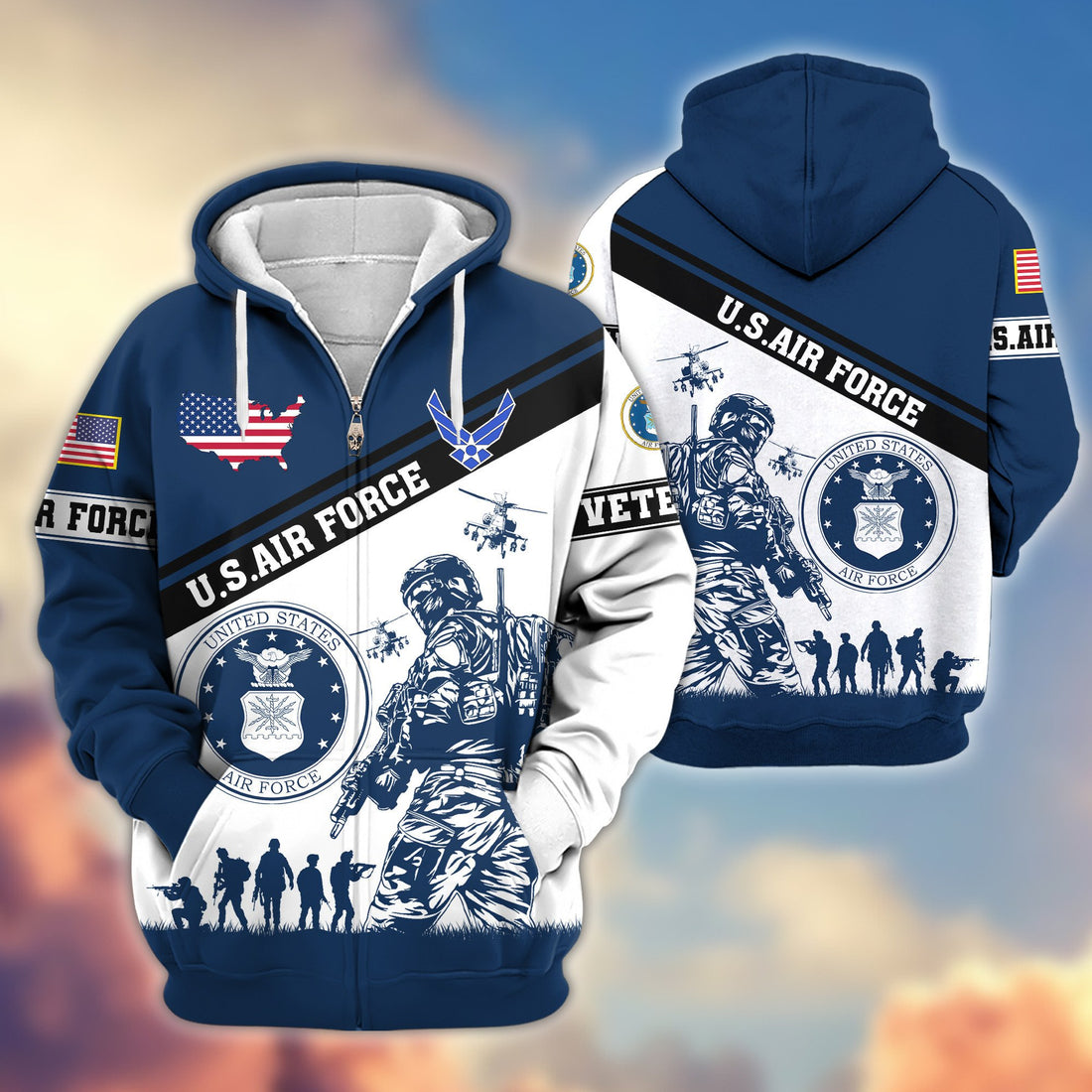 Premium USAF Zip Hoodie VPVC607304, Gifts For Air Force Veteran, Gifts On Father's Day, Veterans Day.