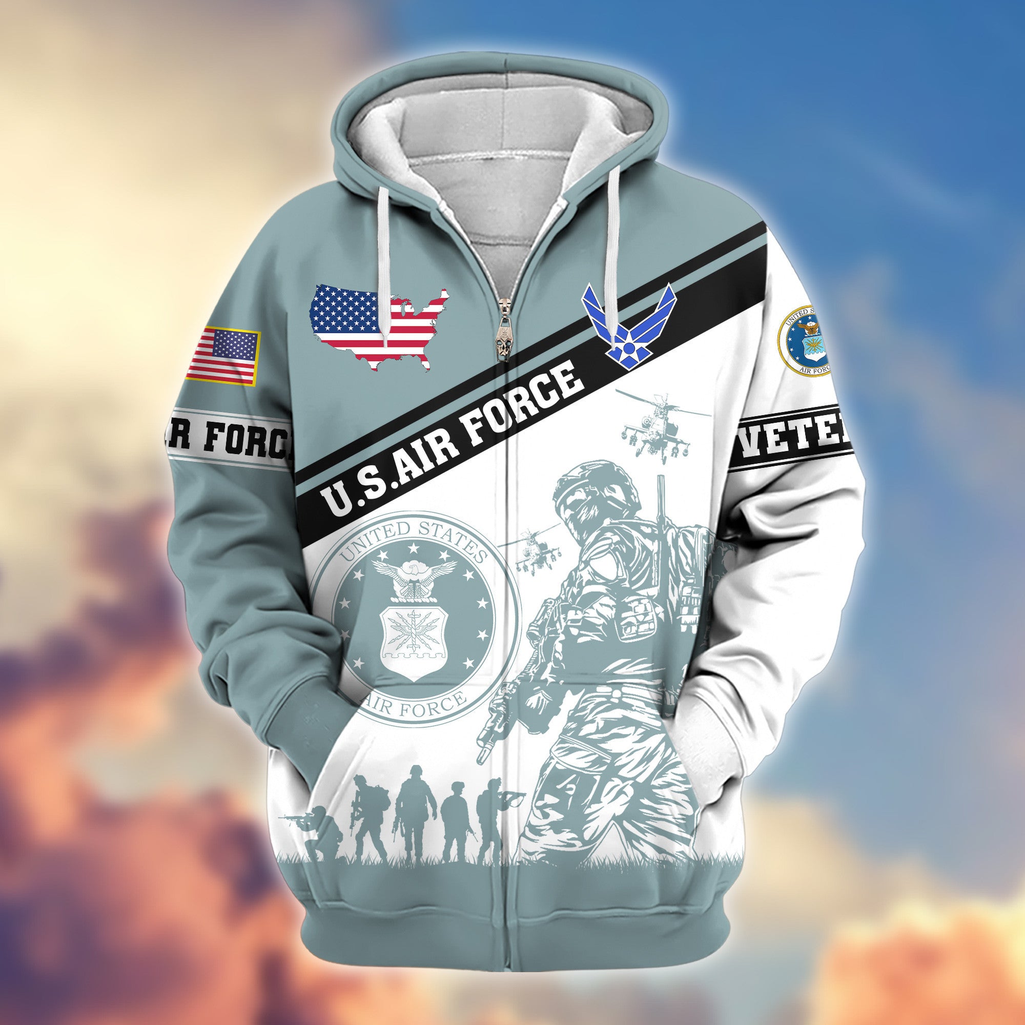 Premium USAF Zip Hoodie VPVC607312, Gifts For Air Force Veteran, Gifts On Father's Day, Veterans Day.