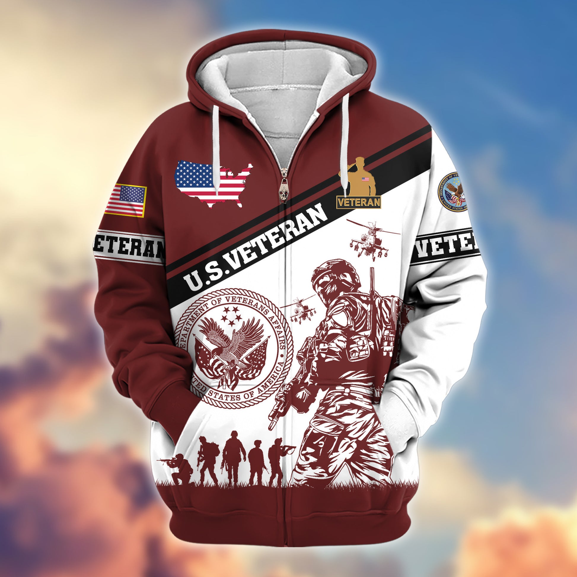 Premium US Veteran Zip Hoodie VPVC607307, Gifts For US Veteran, Gifts On Father's Day, Veterans Day.