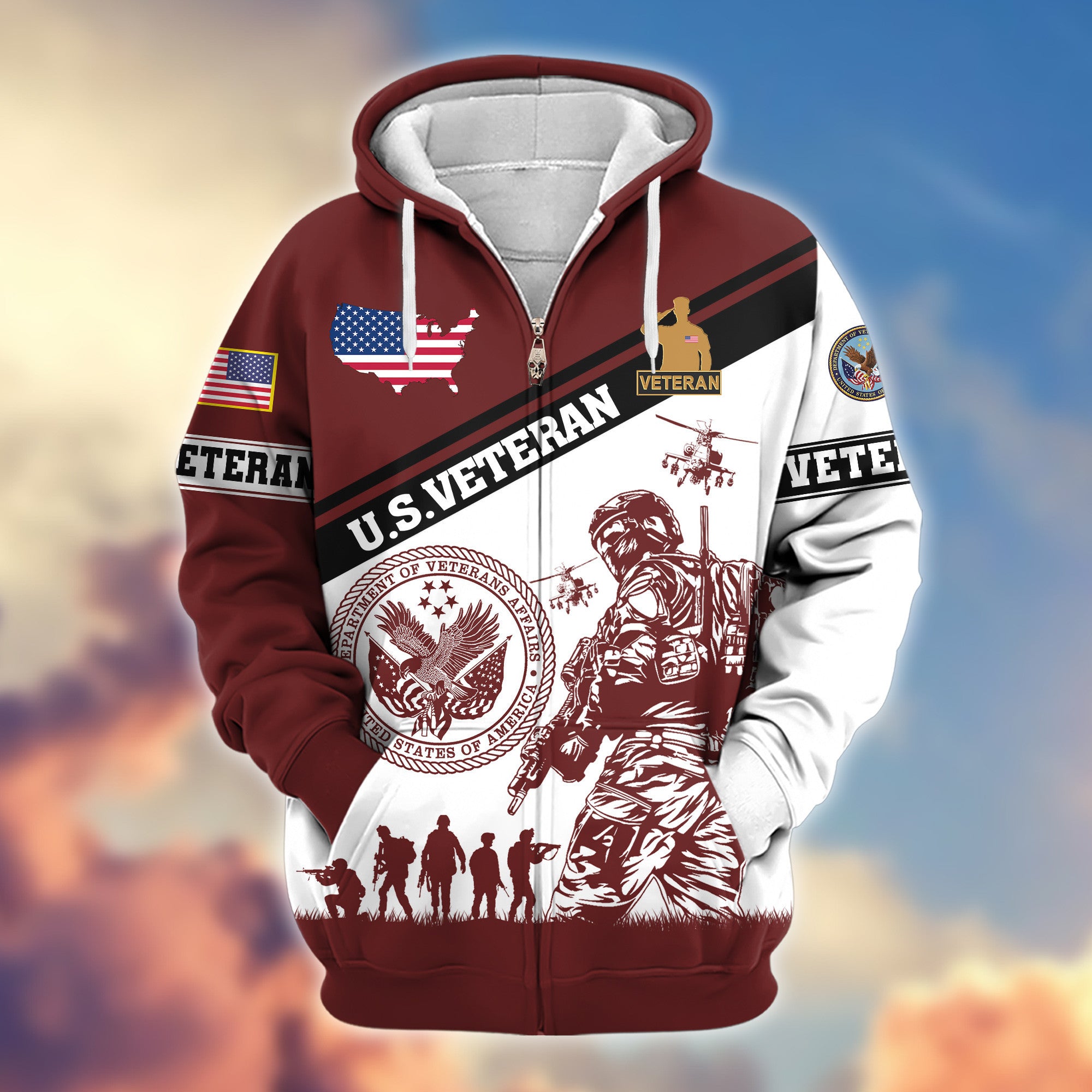 Premium US Veteran Zip Hoodie VPVC607307, Gifts For US Veteran, Gifts On Father's Day, Veterans Day.