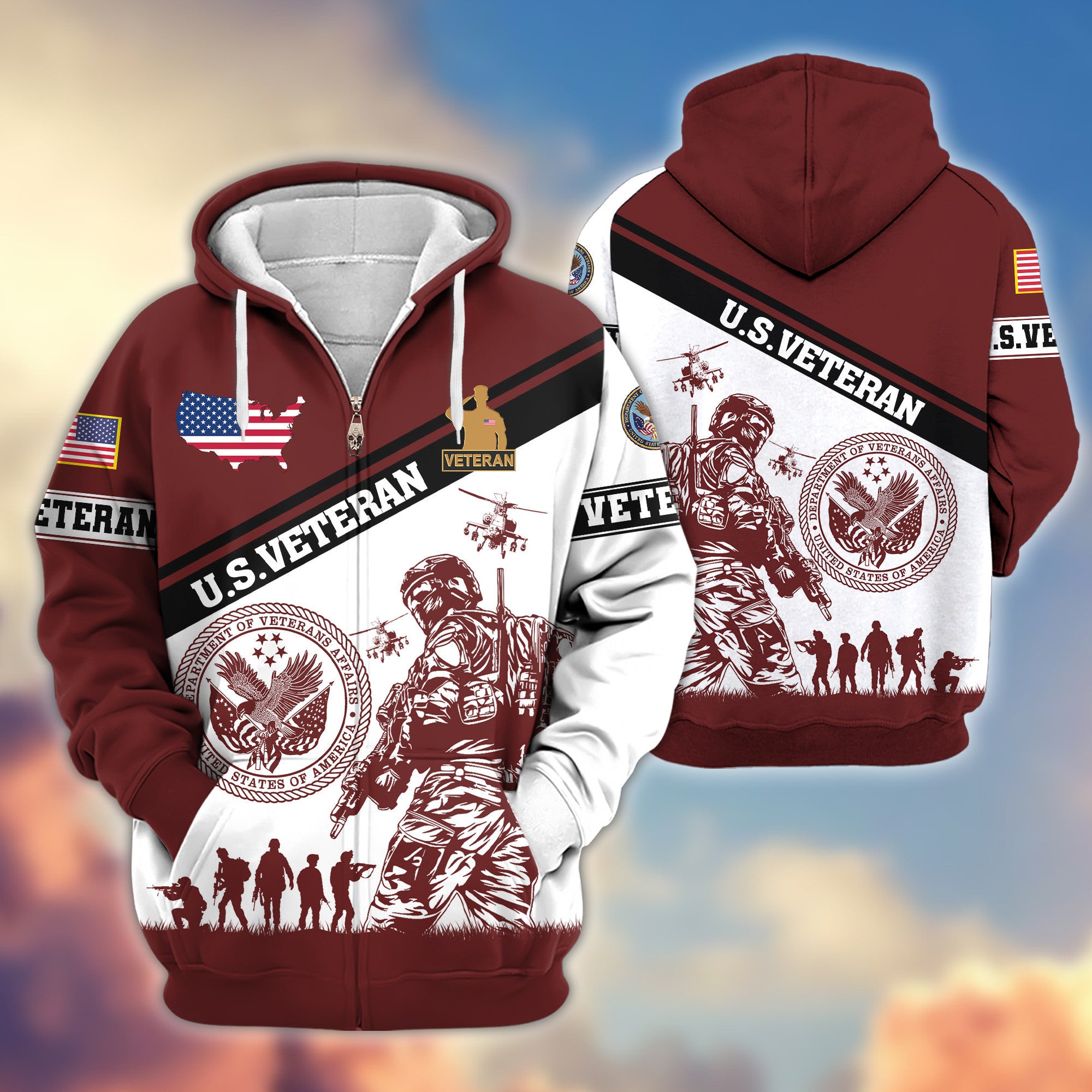 Premium US Veteran Zip Hoodie VPVC607307, Gifts For US Veteran, Gifts On Father's Day, Veterans Day.
