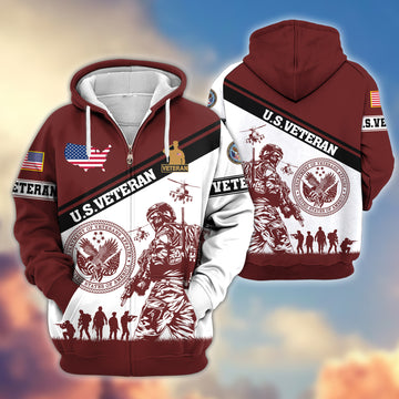 Premium US Veteran Zip Hoodie VPVC607307, Gifts For US Veteran, Gifts On Father's Day, Veterans Day.