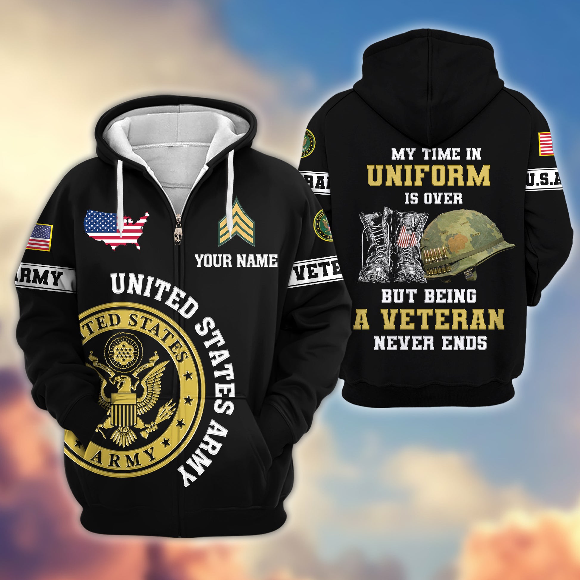 Premium Custom US Army Zip Hoodie VPVC607401, Gifts For Army Veteran, Gifts On Father's Day, Veterans Day.