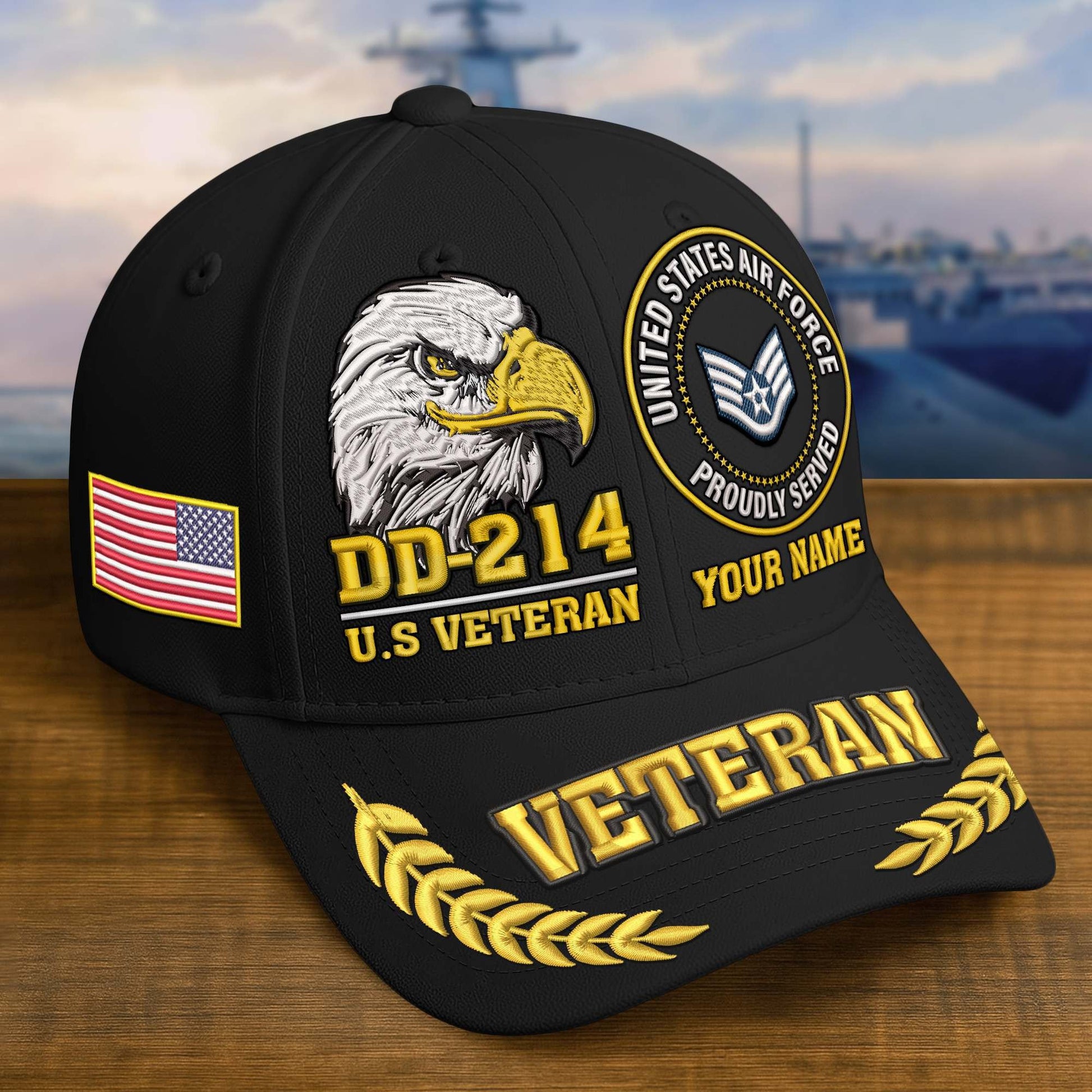 Premium Embroidered US Veterans Hats BPHN230712, Custom Name & Rank, Gifts for US Veterans, Gifts on Veterans Day
