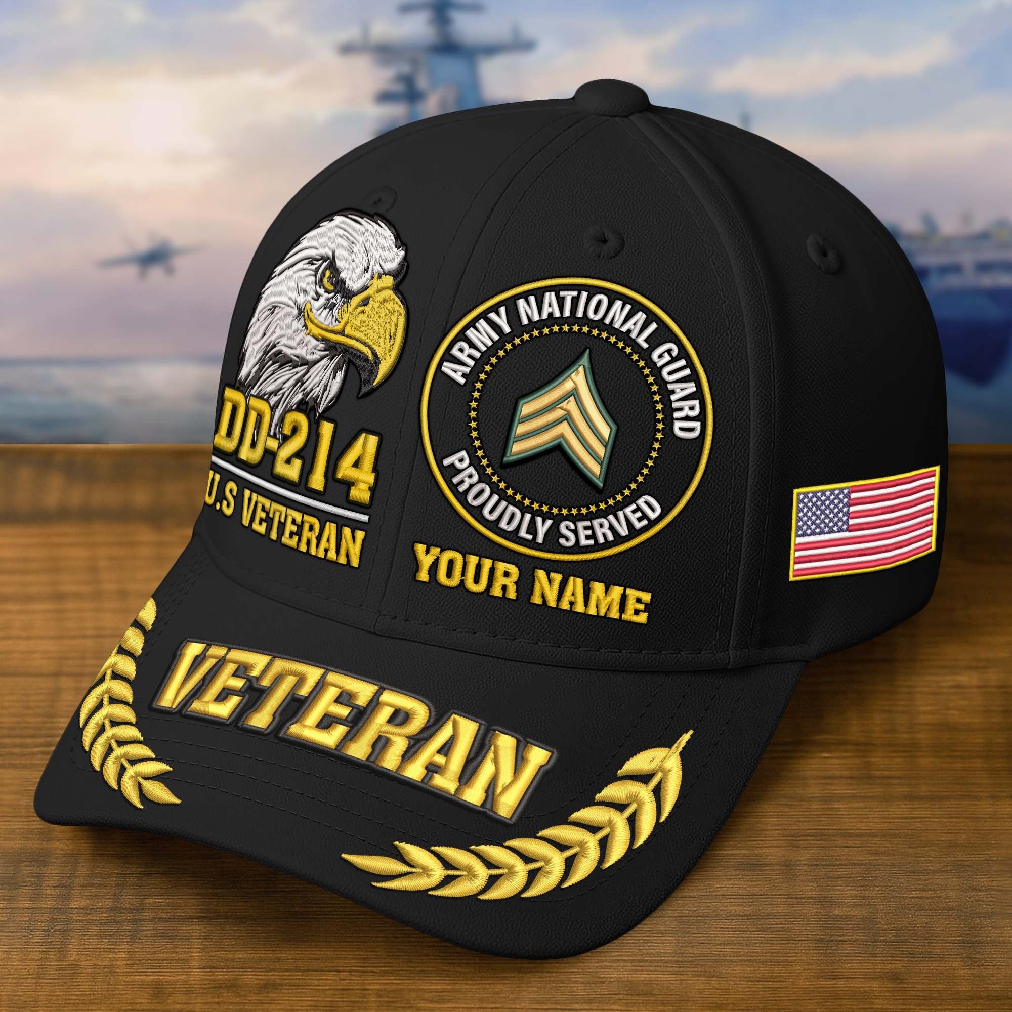 Premium Embroidered US Veterans Hats BPHN230712, Custom Name & Rank, Gifts for US Veterans, Gifts on Veterans Day