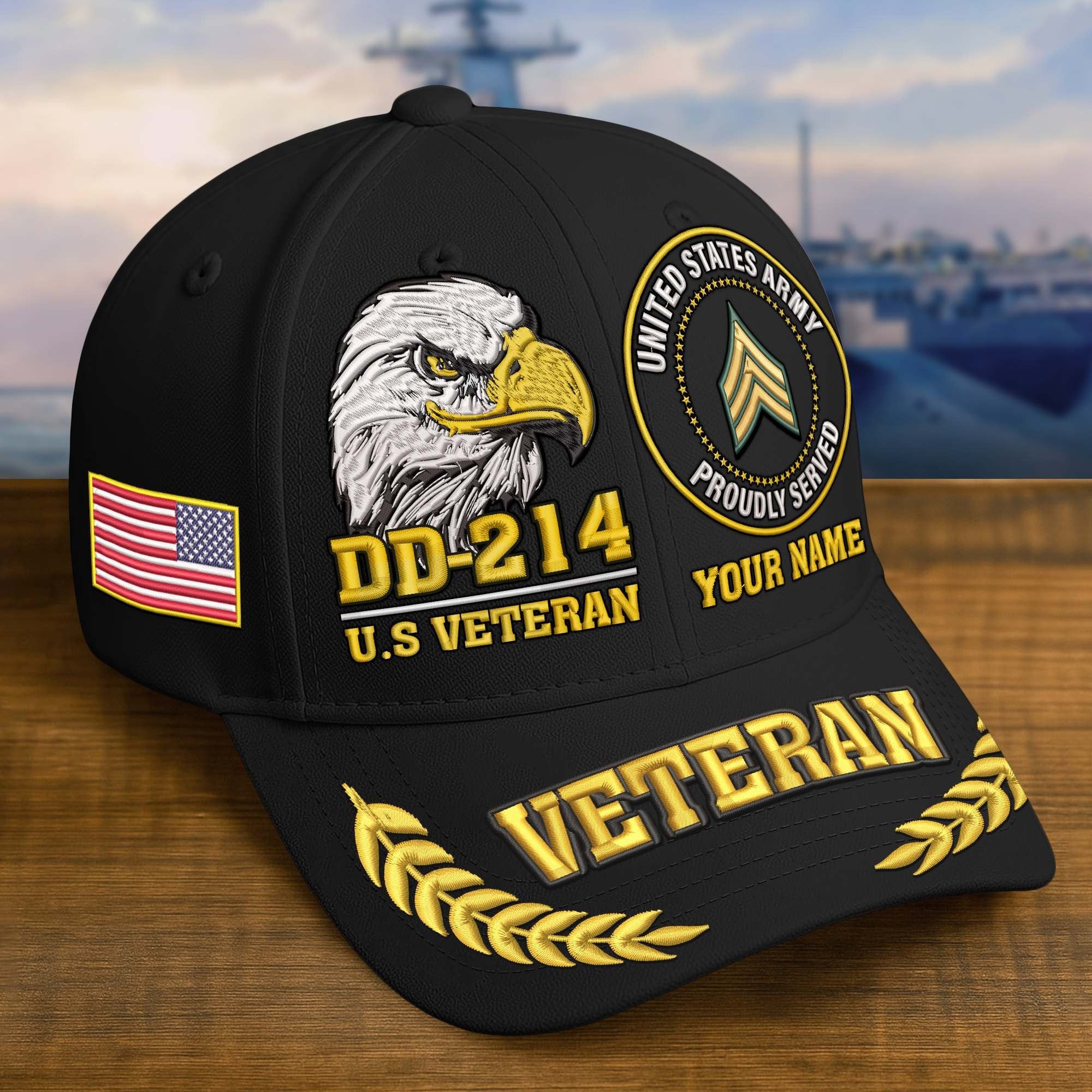 Premium Embroidered US Veterans Hats BPHN230712, Custom Name & Rank, Gifts for US Veterans, Gifts on Veterans Day