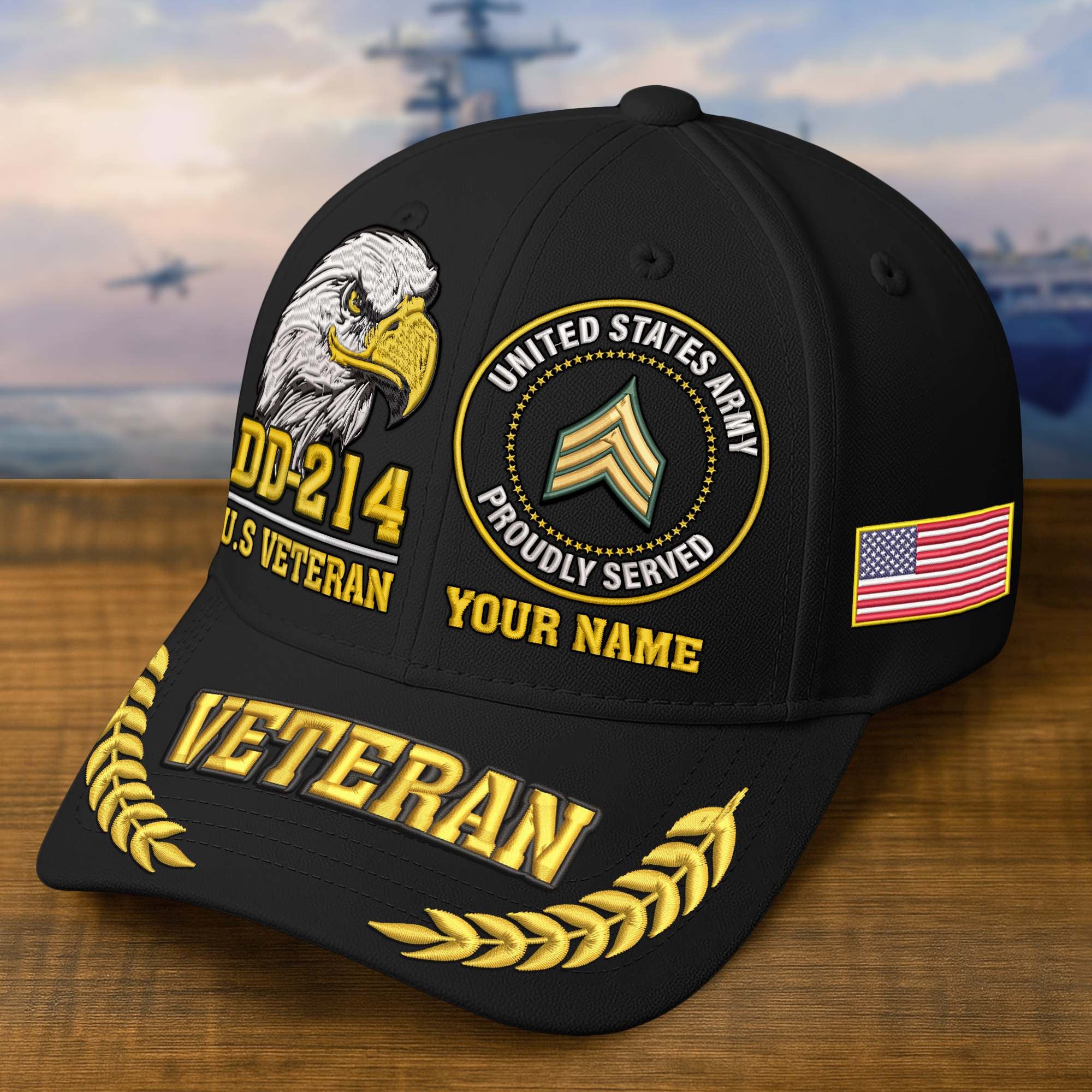Premium Embroidered US Veterans Hats BPHN230712, Custom Name & Rank, Gifts for US Veterans, Gifts on Veterans Day
