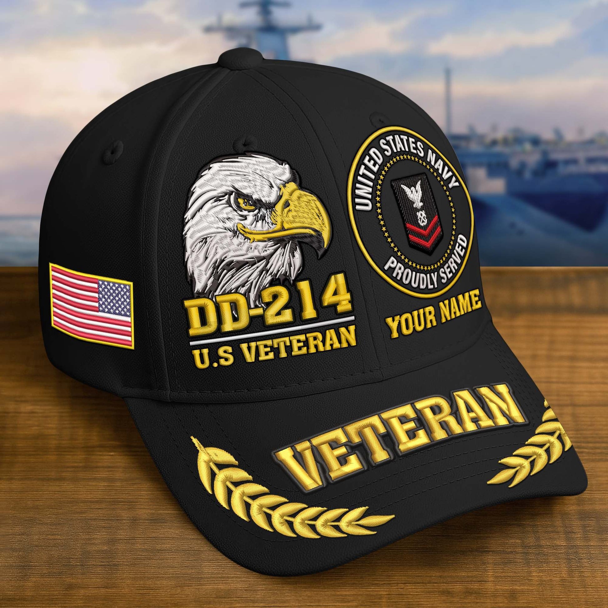 Premium Embroidered US Veterans Hats BPHN230712, Custom Name & Rank, Gifts for US Veterans, Gifts on Veterans Day