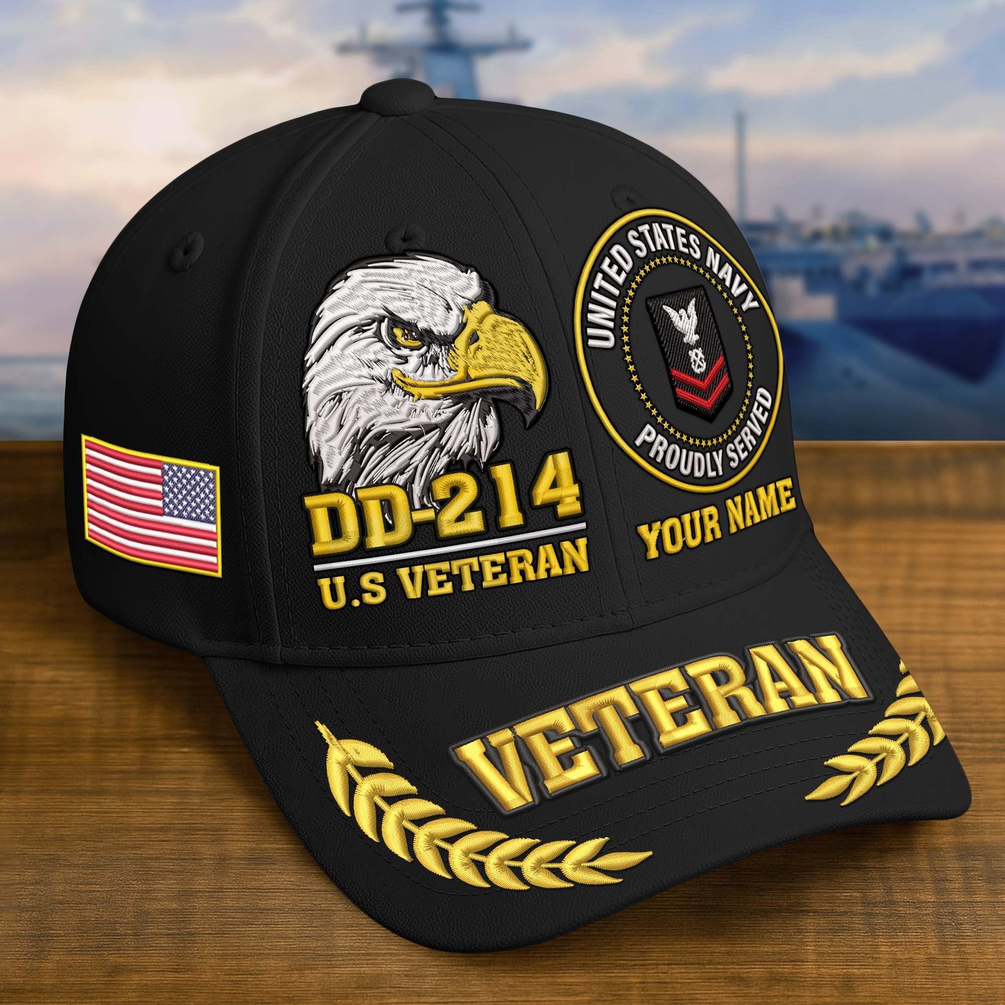 Premium Embroidered US Veterans Hats BPHN230712, Custom Name & Rank, Gifts for US Veterans, Gifts on Veterans Day