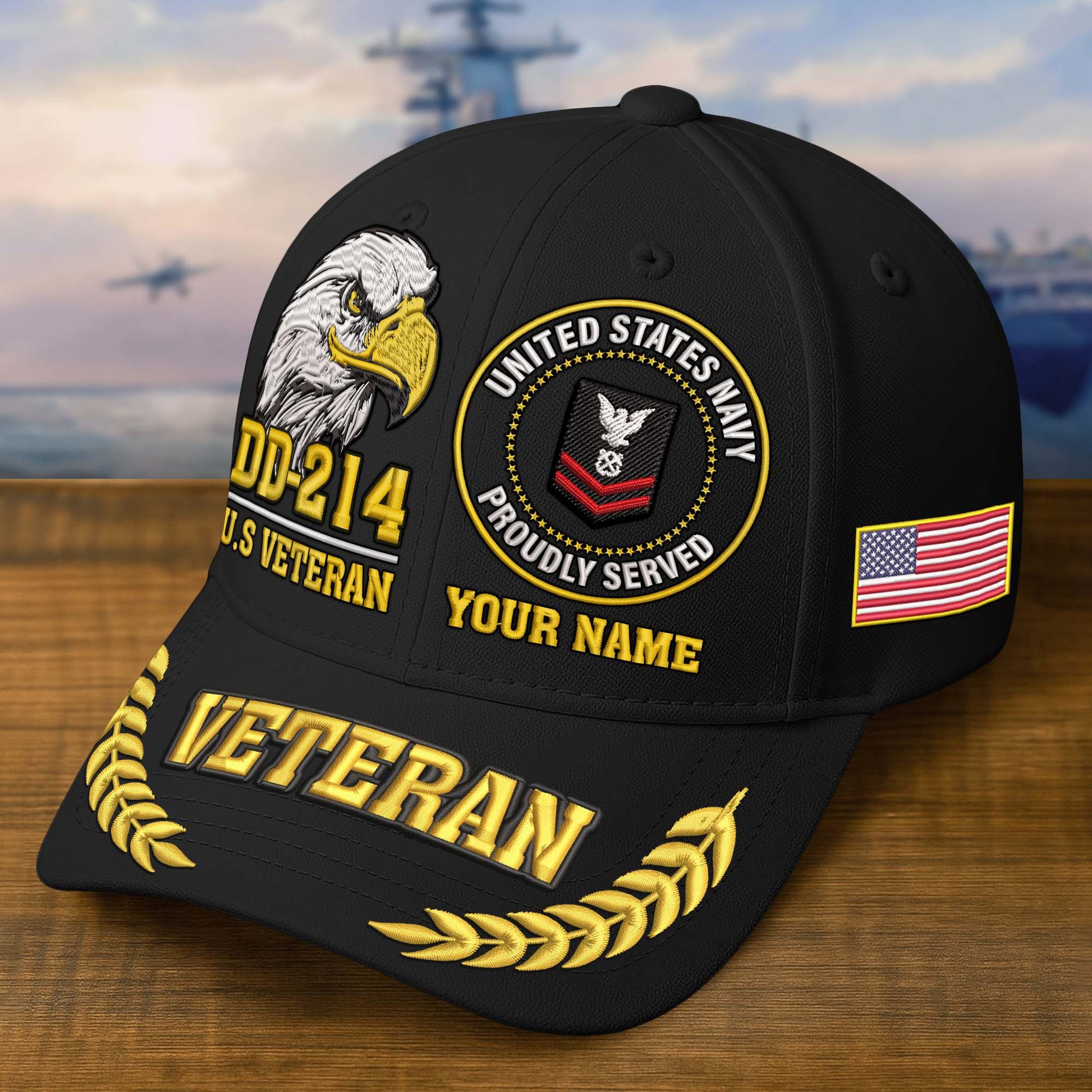 Premium Embroidered US Veterans Hats BPHN230712, Custom Name & Rank, Gifts for US Veterans, Gifts on Veterans Day