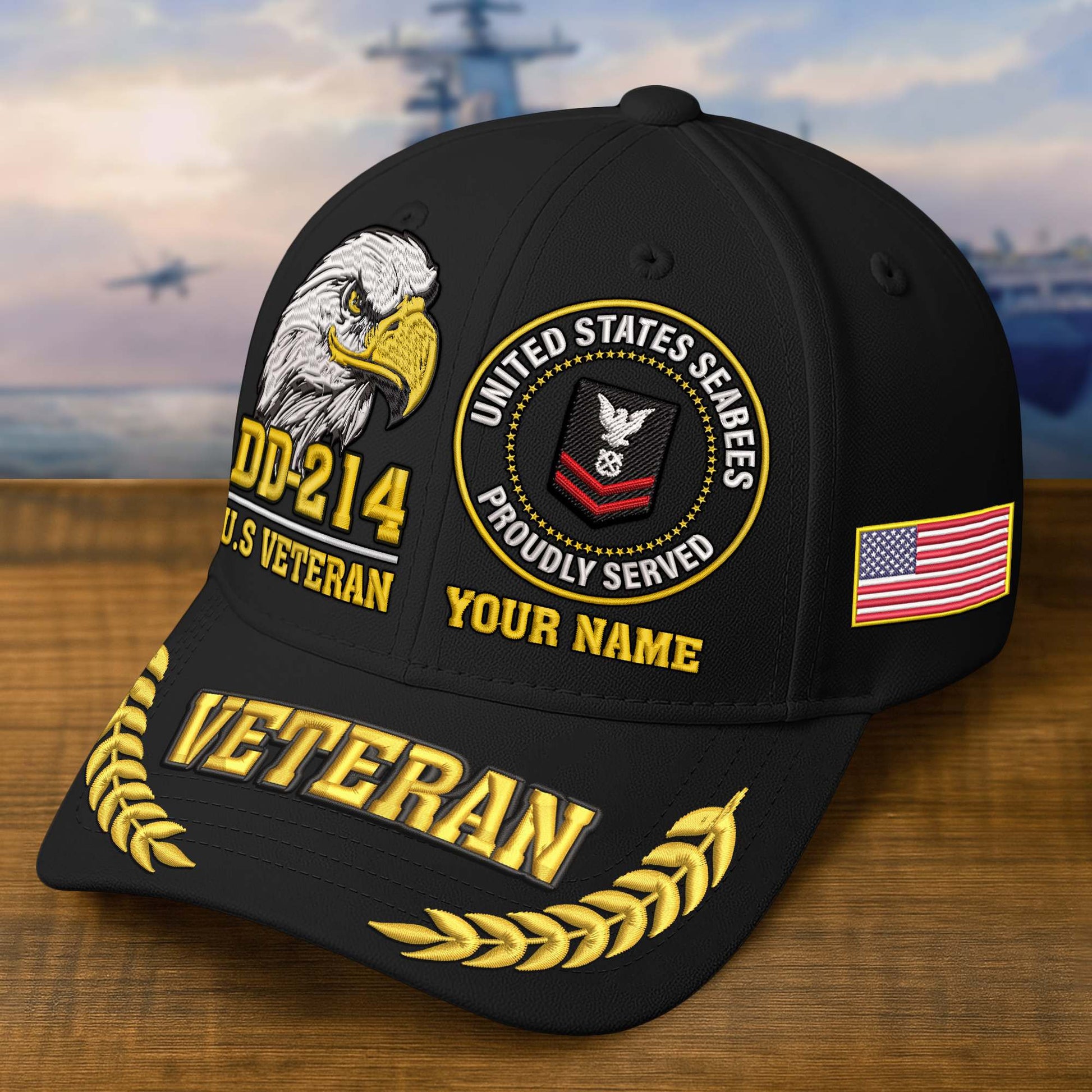 Premium Embroidered US Veterans Hats BPHN230712, Custom Name & Rank, Gifts for US Veterans, Gifts on Veterans Day