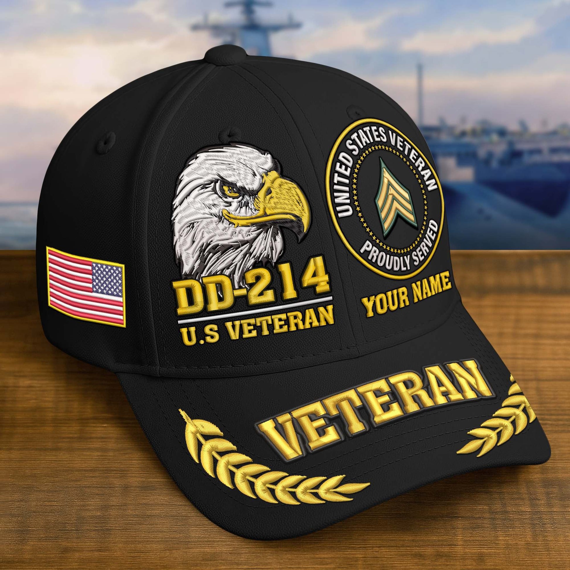 Premium Embroidered US Veterans Hats BPHN230712, Custom Name & Rank, Gifts for US Veterans, Gifts on Veterans Day