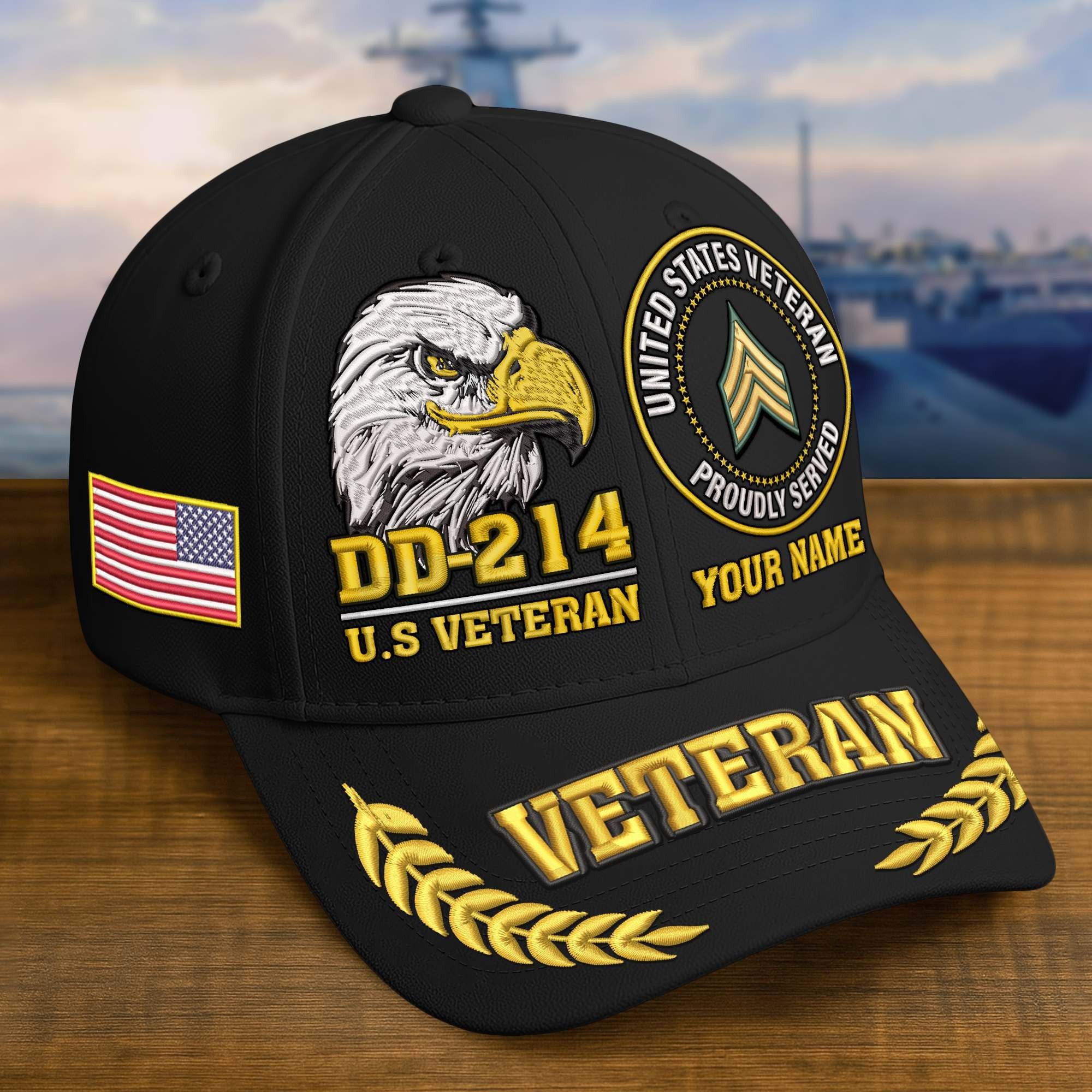 Premium Embroidered US Veterans Hats BPHN230712, Custom Name & Rank, Gifts for US Veterans, Gifts on Veterans Day
