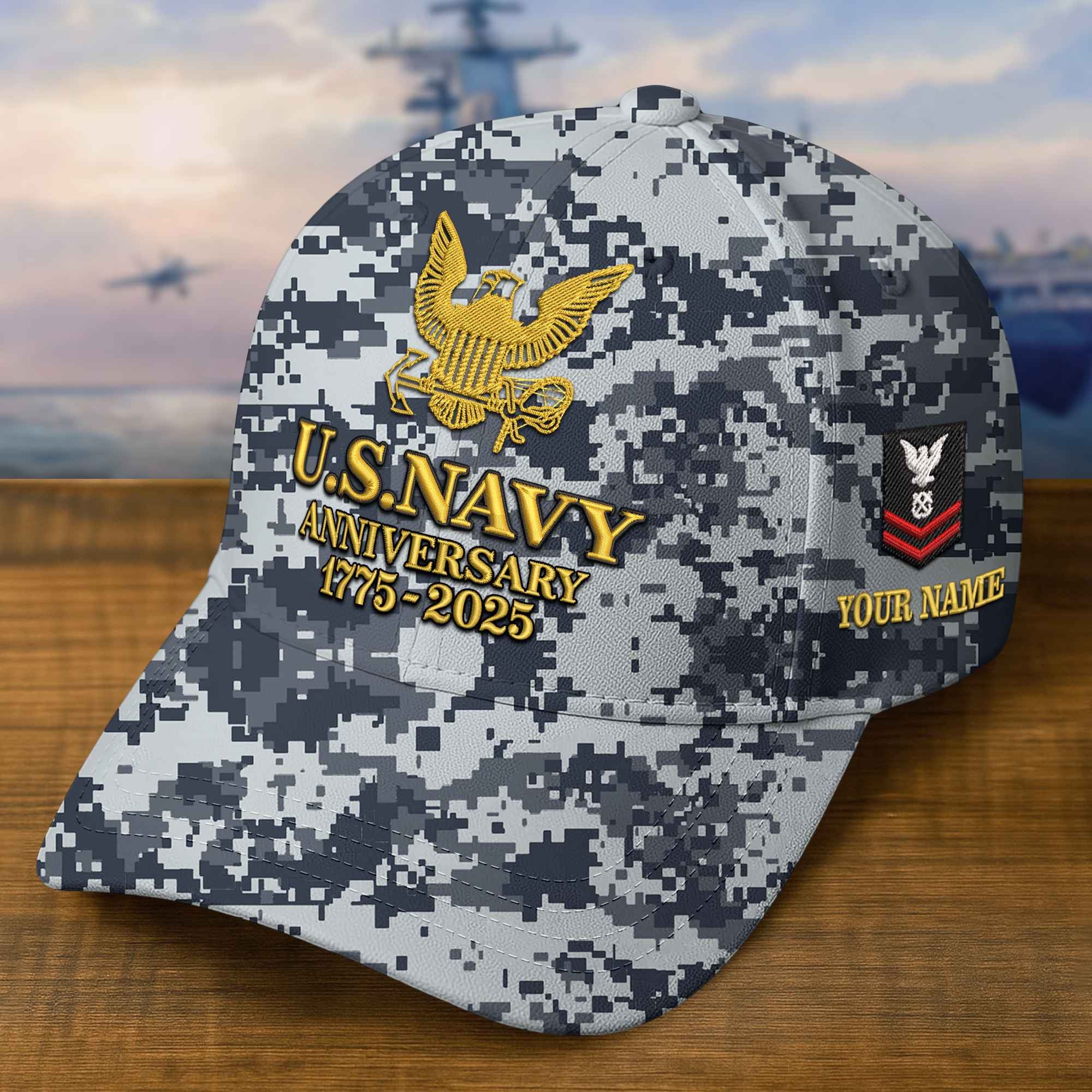 Premium Custom US Navy Embroidered Hat VPVC308304, 250th Anniversary Navy Hat, Gifts For Navy Veteran, Gifts On Father's Day, Veterans Day.