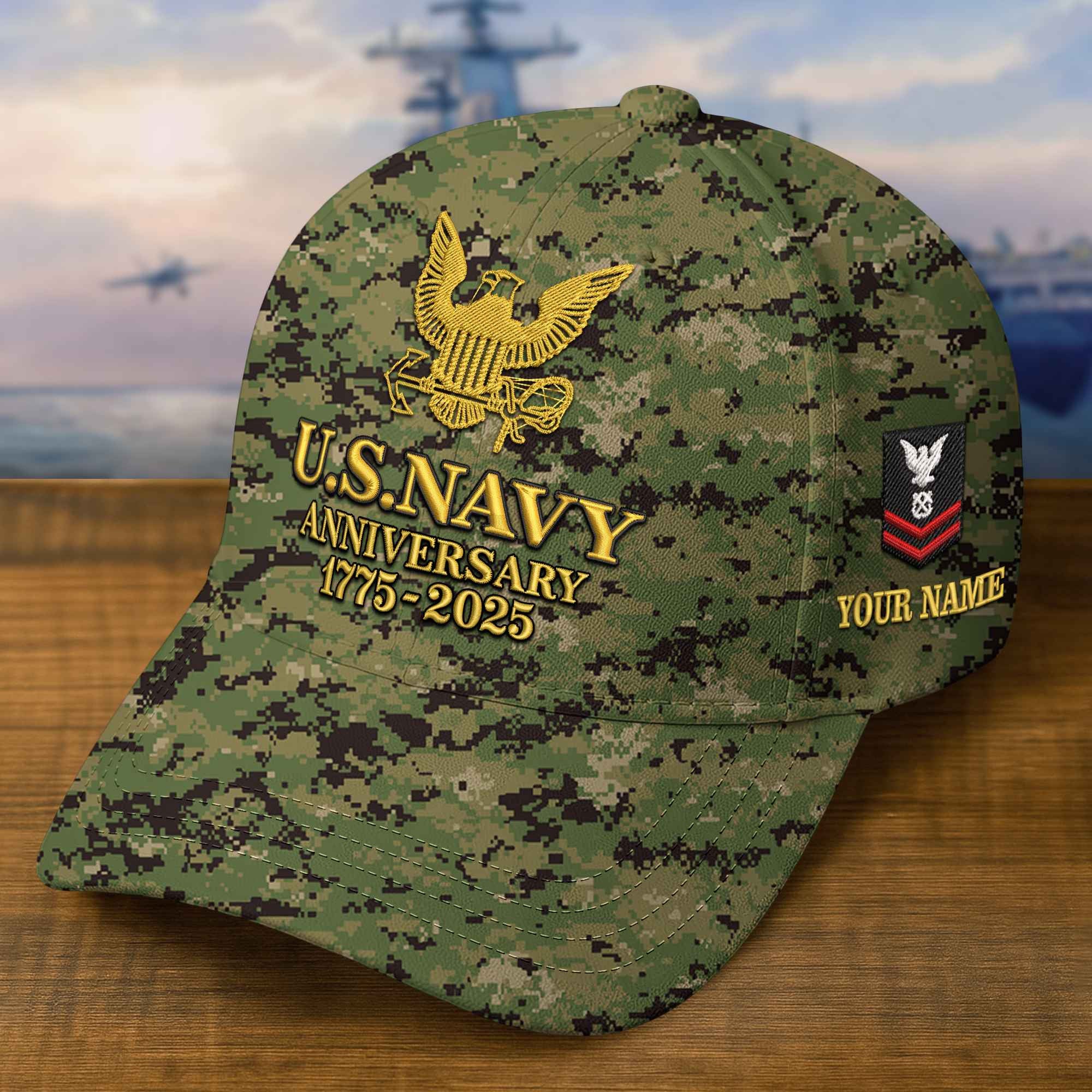 Premium Custom US Navy Embroidered Hat VPVC308305, 250th Anniversary Navy Hat, Gifts For Navy Veteran, Gifts On Father's Day, Veterans Day.