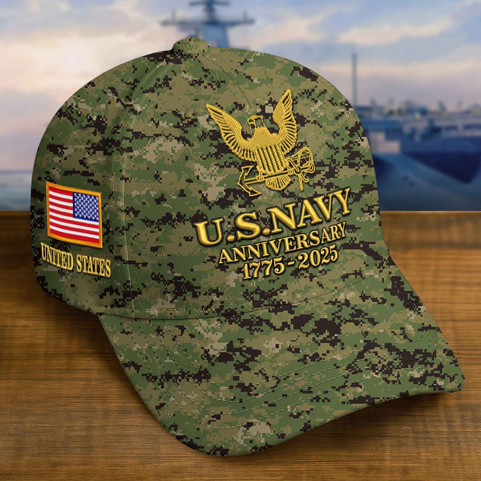Premium Custom US Navy Embroidered Hat VPVC308305, 250th Anniversary Navy Hat, Gifts For Navy Veteran, Gifts On Father's Day, Veterans Day.