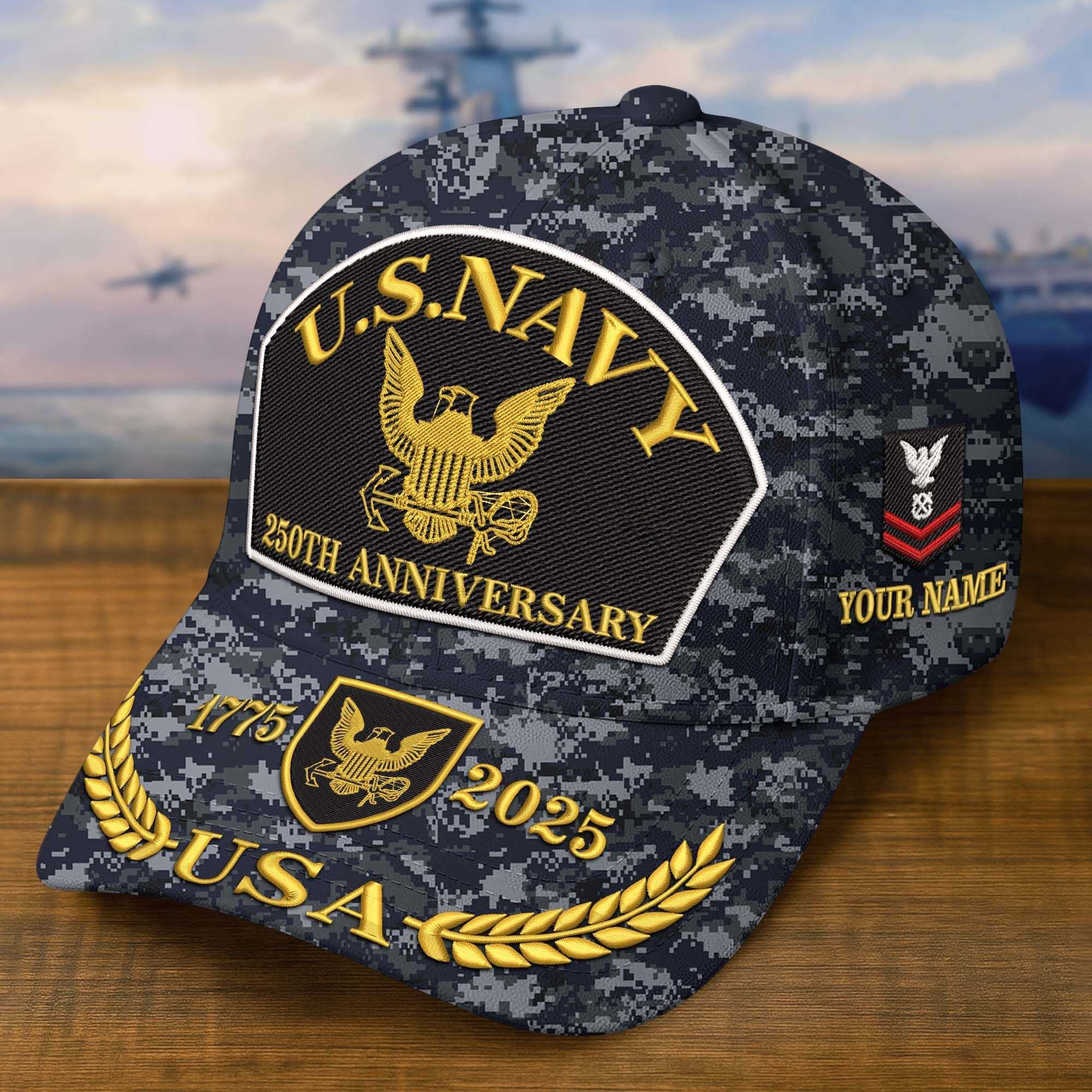 Premium Custom US Navy Embroidered Hat VPVC308403, 250th Anniversary Navy Hat, Gifts For Navy Veteran, Gifts On Father's Day, Veterans Day.