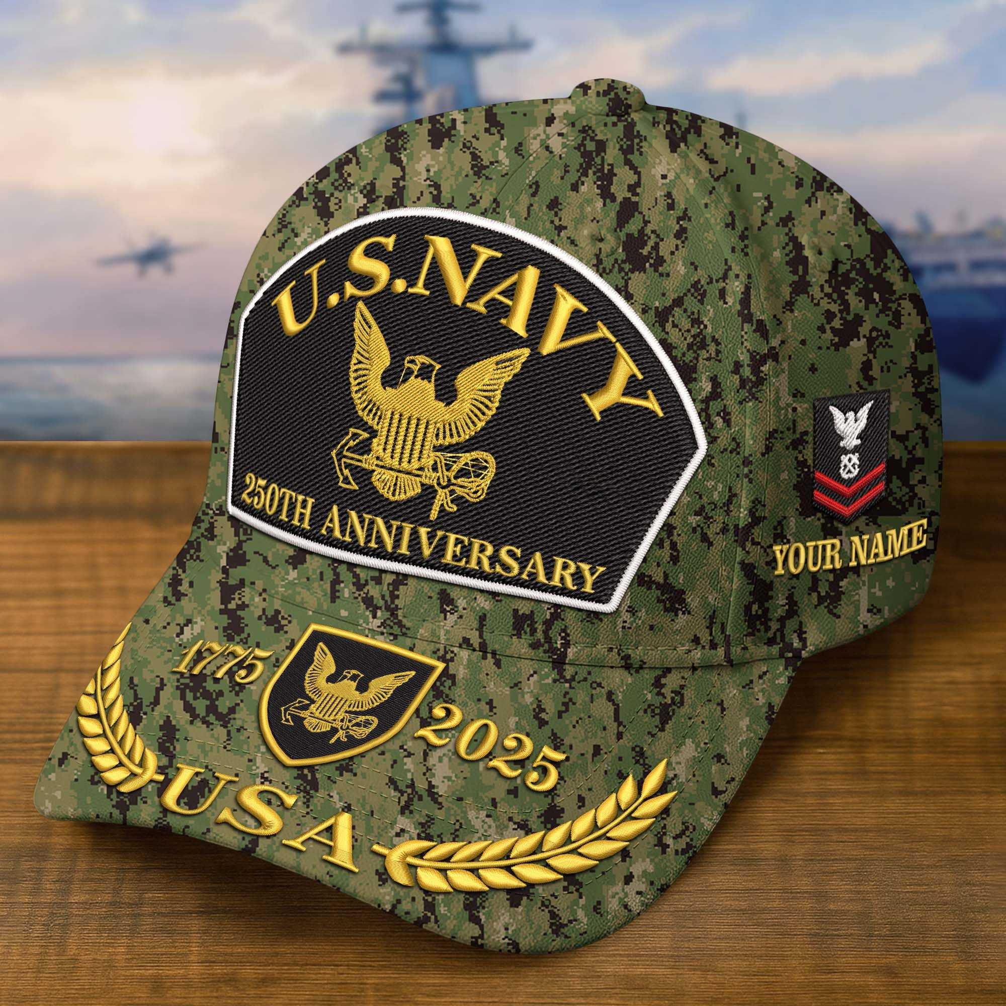 Premium Custom US Navy Embroidered Hat VPVC308404, 250th Anniversary Navy Hat, Gifts For Navy Veteran, Gifts On Father's Day, Veterans Day.