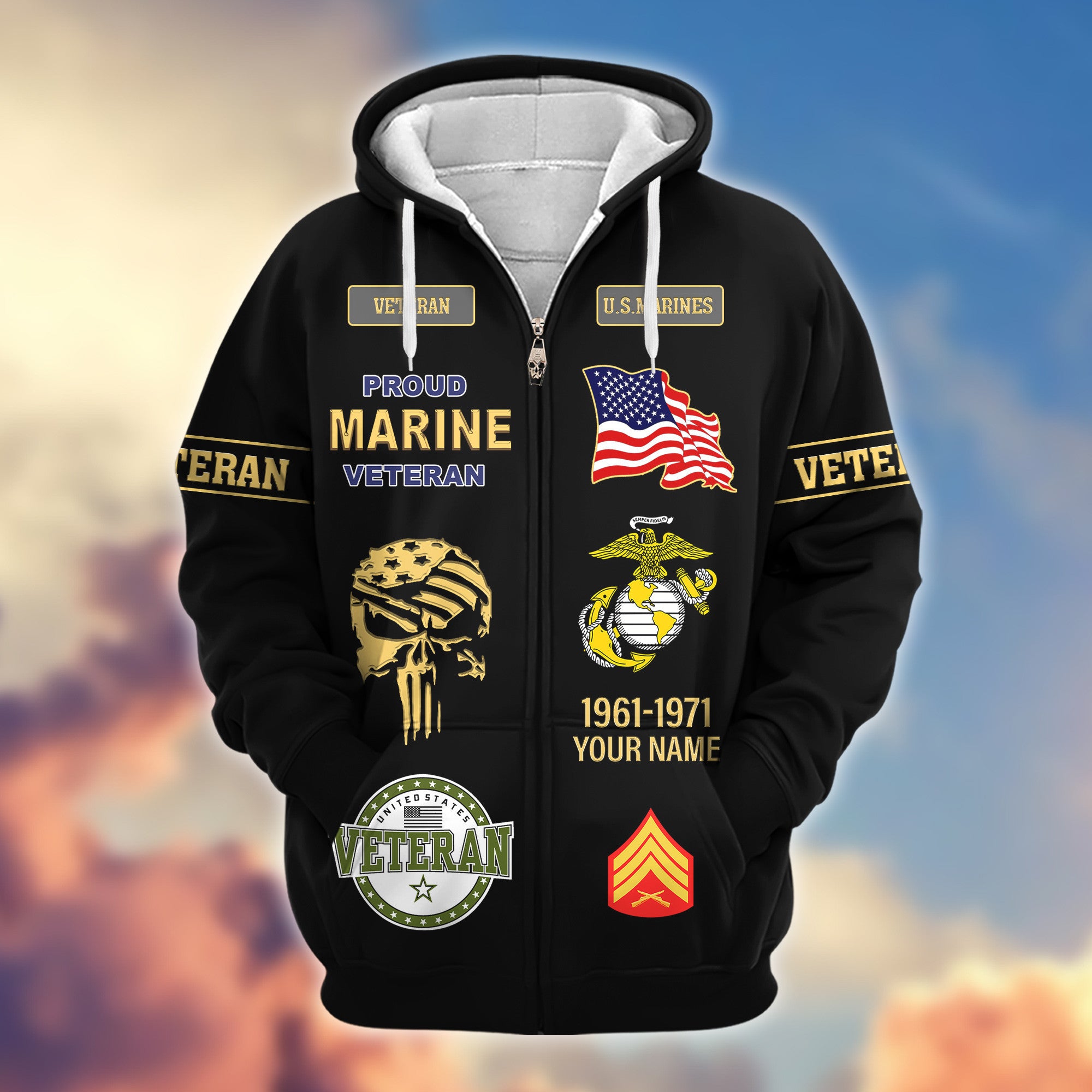 Premium Custom USMC Zip Hoodie VPVC607503, Gifts For Marine Veteran, Gifts On Father's Day, Veterans Day.